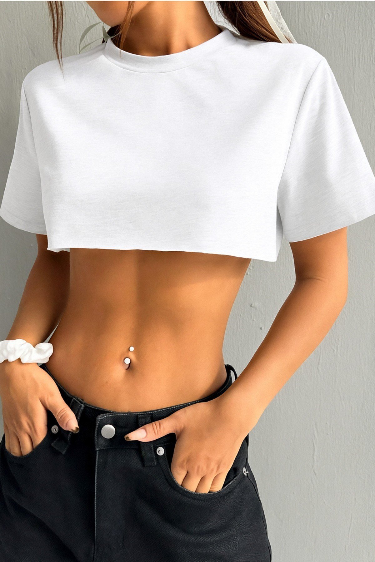 Tarz CoolCropBSCRPY025R02Kadın Bisiklet Yaka Oversize Crop T-Shirt