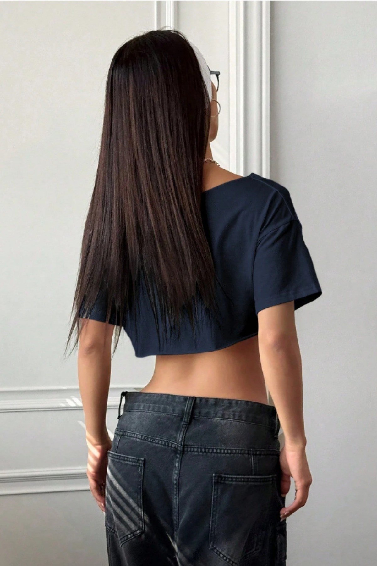 Tarz CoolCropCCRPKDKY025-ANTR-L/XLKadın Kayık Yaka Oversize Crop T-Shirt