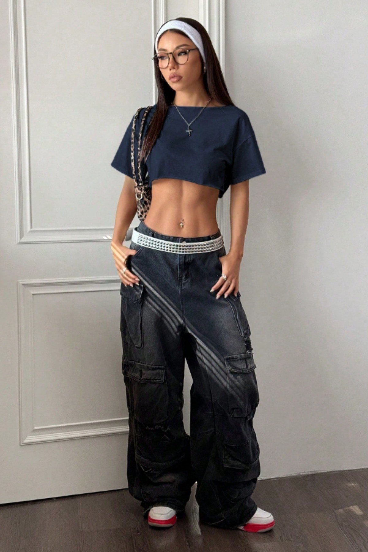 Tarz CoolCropCCRPKDKY025-ANTR-L/XLKadın Kayık Yaka Oversize Crop T-Shirt