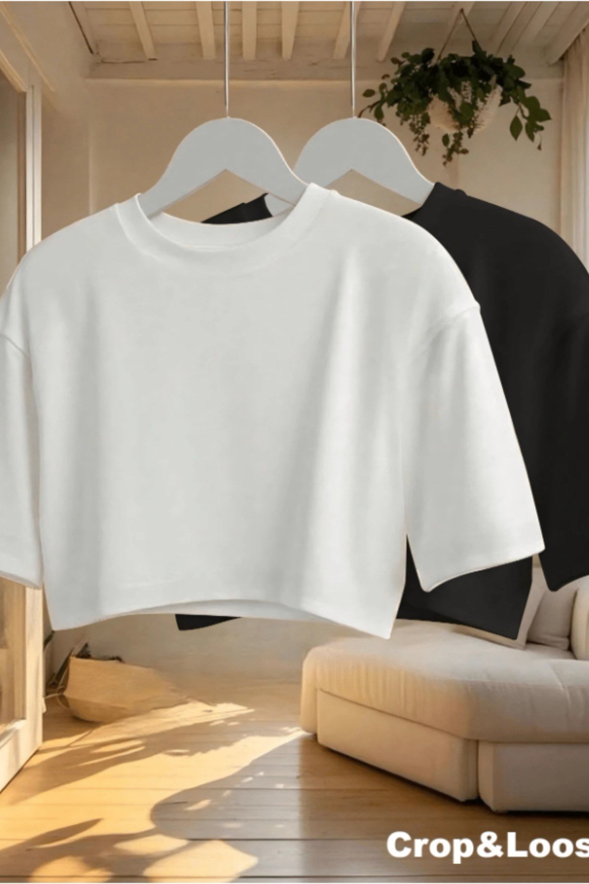 Tarz CoolCropCRPOVRSZ027SYHLXLKadın Bisiklet Yaka Oversize Crop Tişört - %100 Pamuklu Basic Kısa Kol