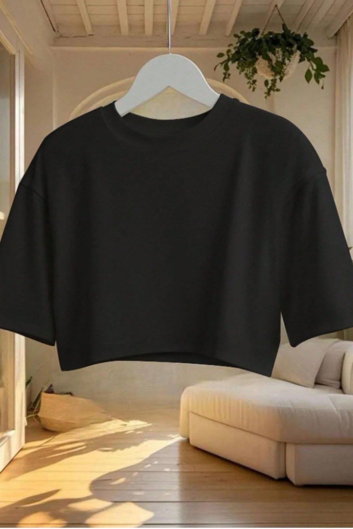 Tarz CoolCropCRPOVRSZ027SYHLXLKadın Bisiklet Yaka Oversize Crop Tişört - %100 Pamuklu Basic Kısa Kol