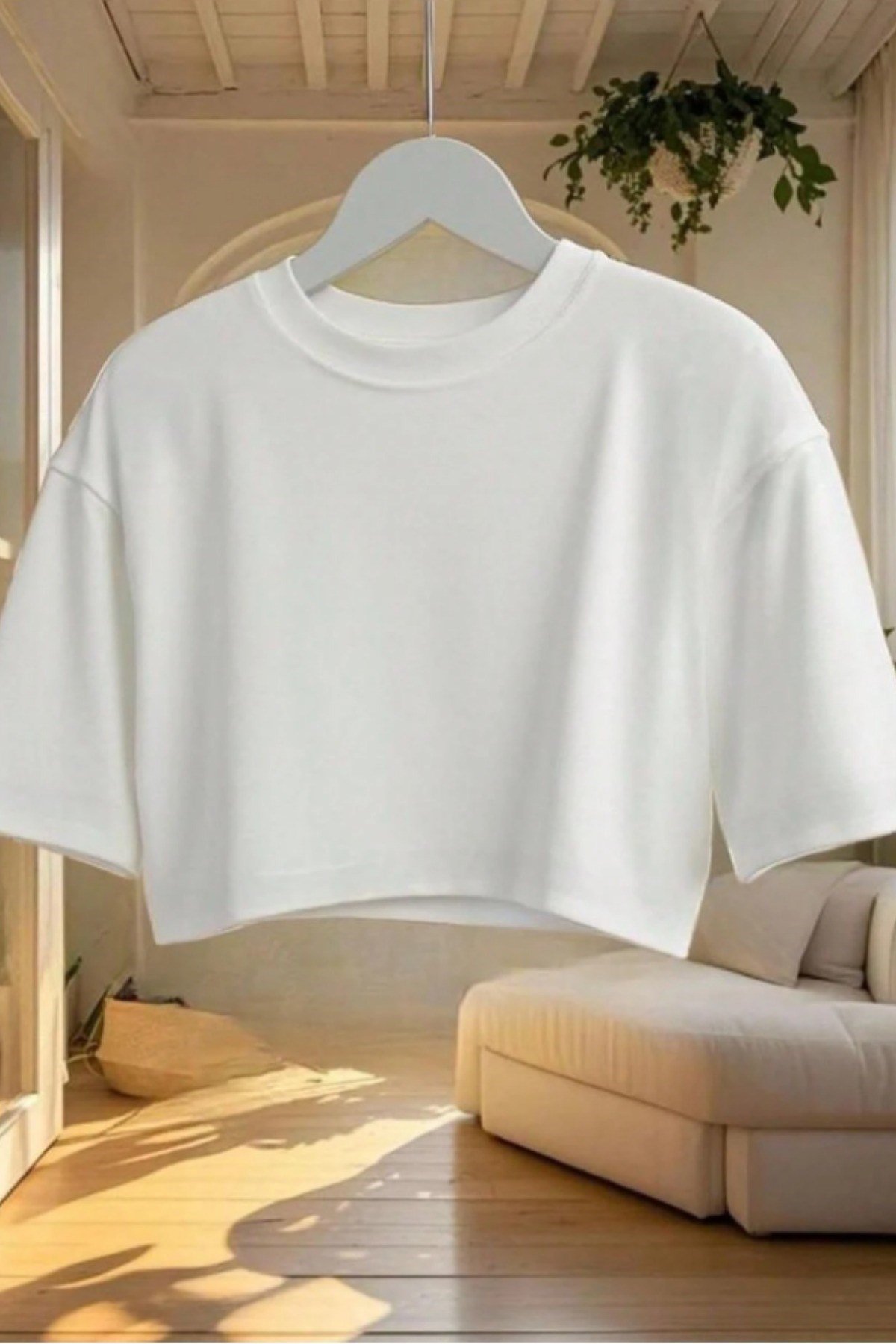 Tarz CoolCropCRPOVRSZ027SYHLXLKadın Bisiklet Yaka Oversize Crop Tişört - %100 Pamuklu Basic Kısa Kol