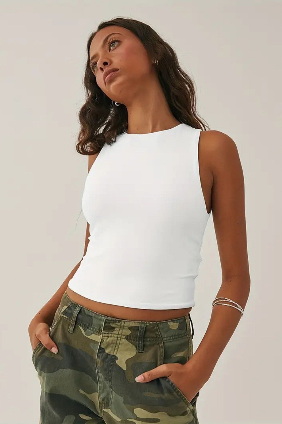 Tarz CoolCropKLSZKDN030-B-XLKadın Atlet – Düz Basic Crop Kolsuz T-shirt