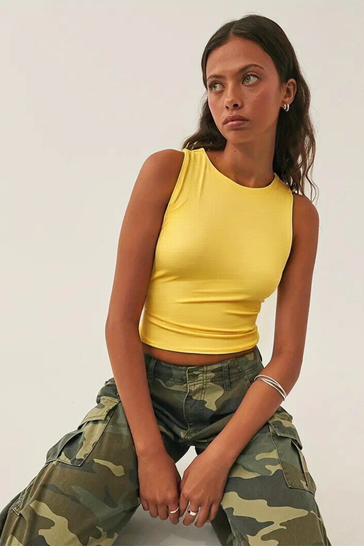 Tarz CoolCropKLSZKDN030-B-XLKadın Atlet – Düz Basic Crop Kolsuz T-shirt