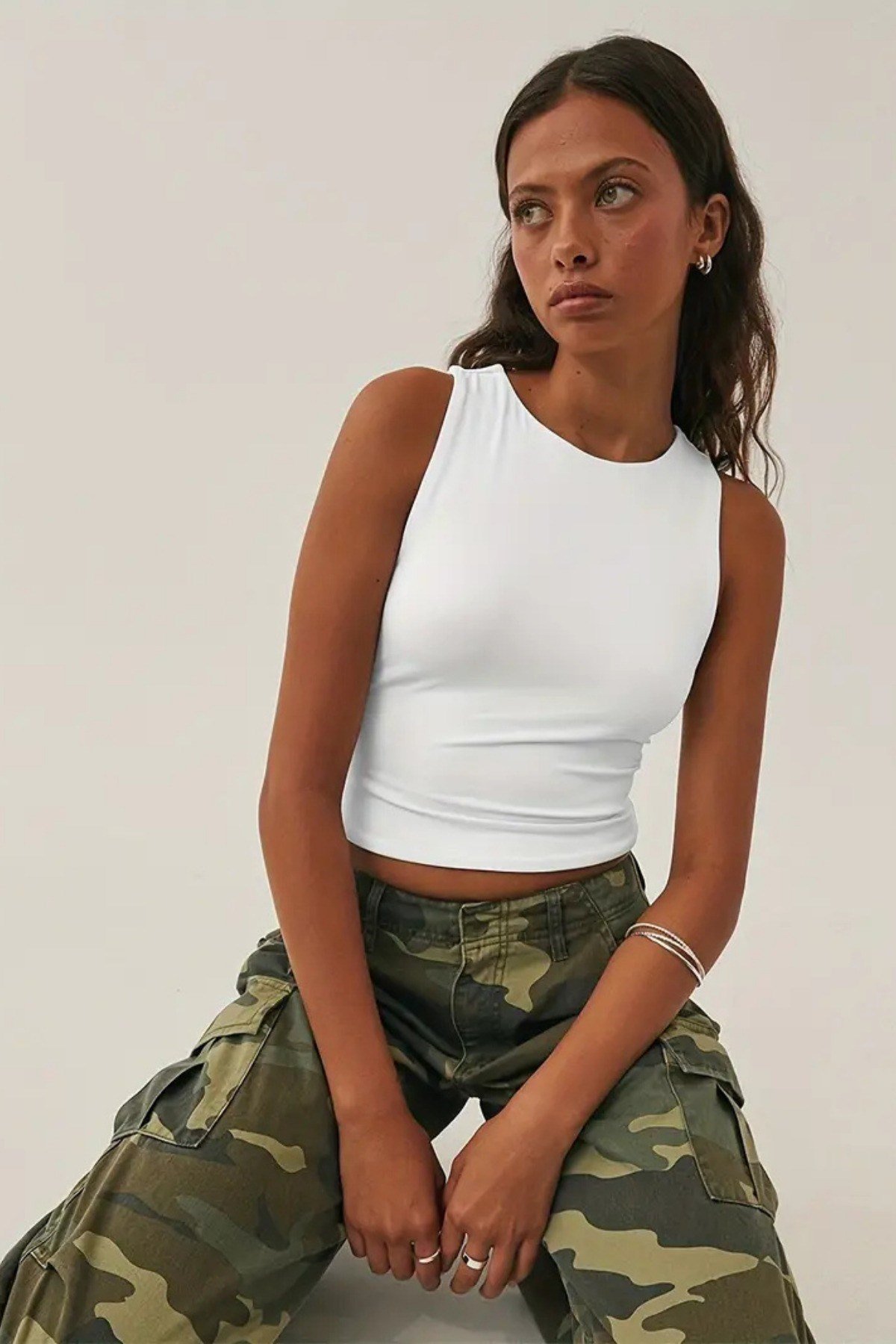 Tarz CoolCropKLSZKDN030-B-XLKadın Atlet – Düz Basic Crop Kolsuz T-shirt