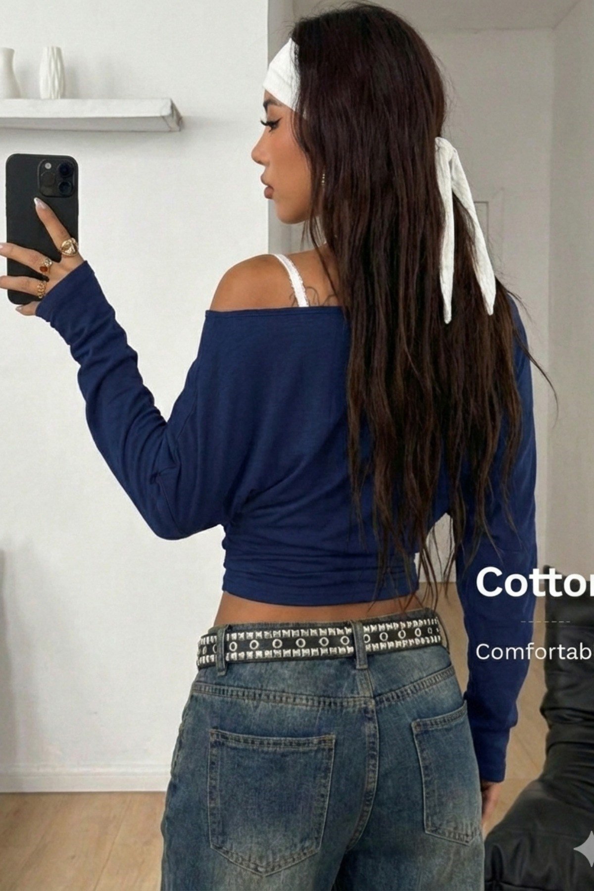 Tarz CoolCropKRUVAZE0203R01Kadın Kruvaze Yaka Uzun Kollu Crop Bluz