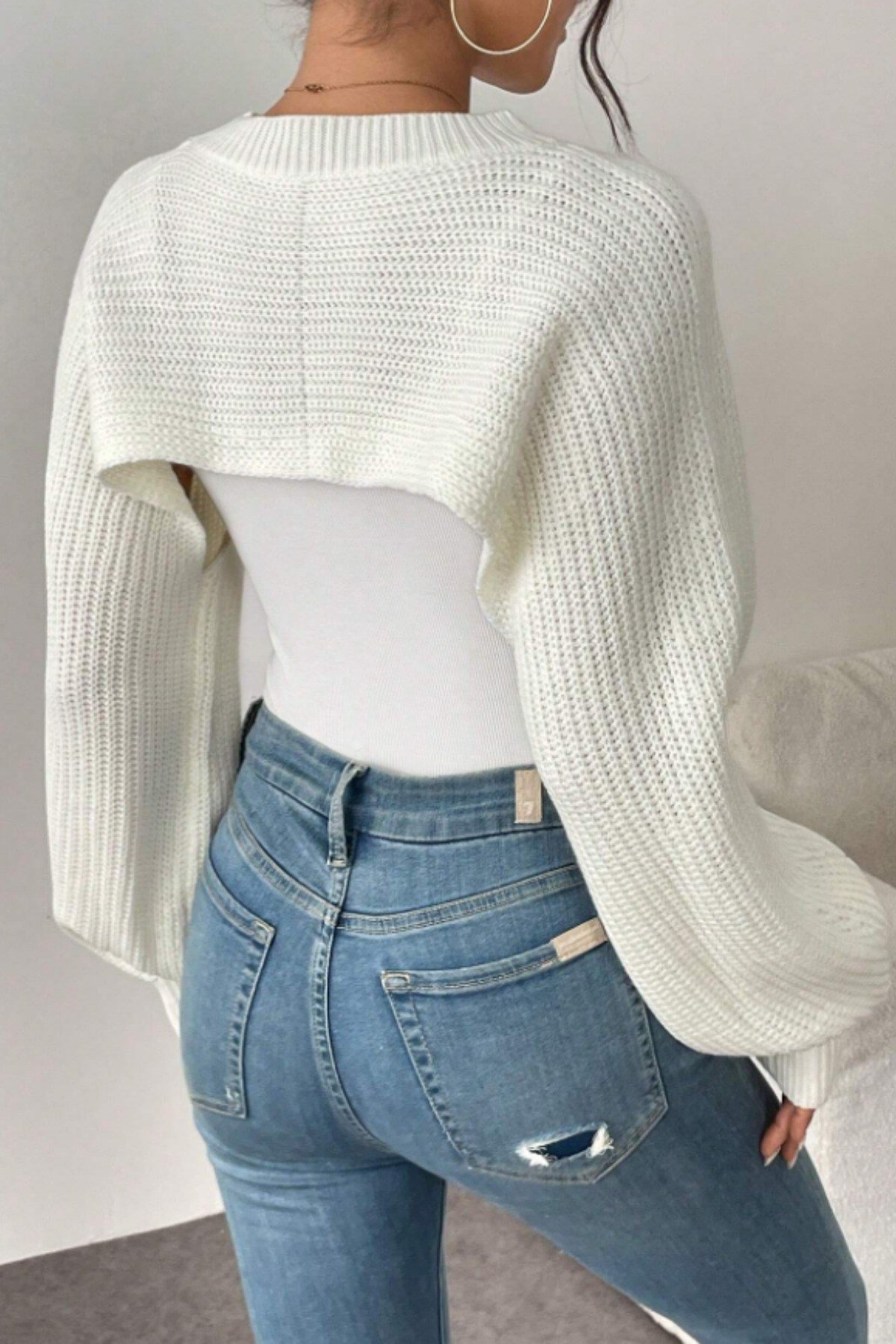 Tarz CoolCropSPCRPKZK026BYZLKadın Dekolteli Crop Triko Bolero