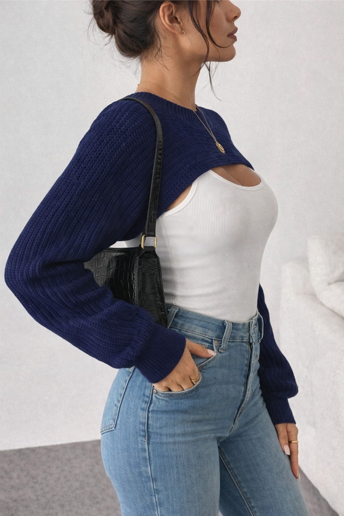 Tarz CoolCropSPCRPKZK026BYZLKadın Dekolteli Crop Triko Bolero