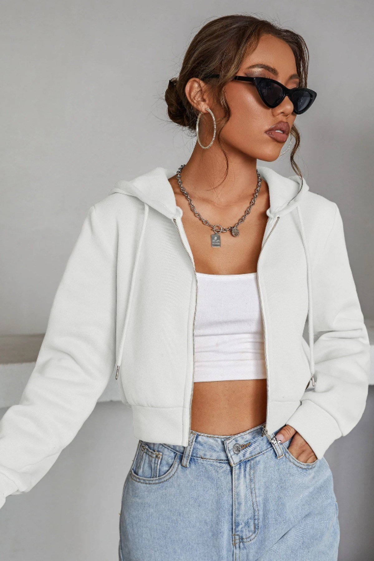 Tarz CoolCropSWTCRP025R04Kadın Kapüşonlu Şardonlu Crop Sweatshirt