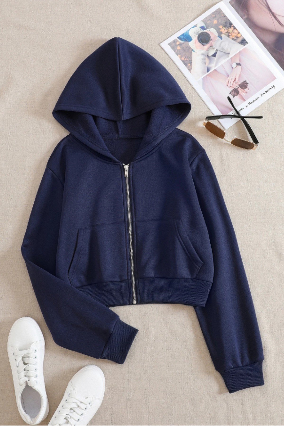 Tarz CoolCropSWTCRP025R04Kadın Kapüşonlu Şardonlu Crop Sweatshirt