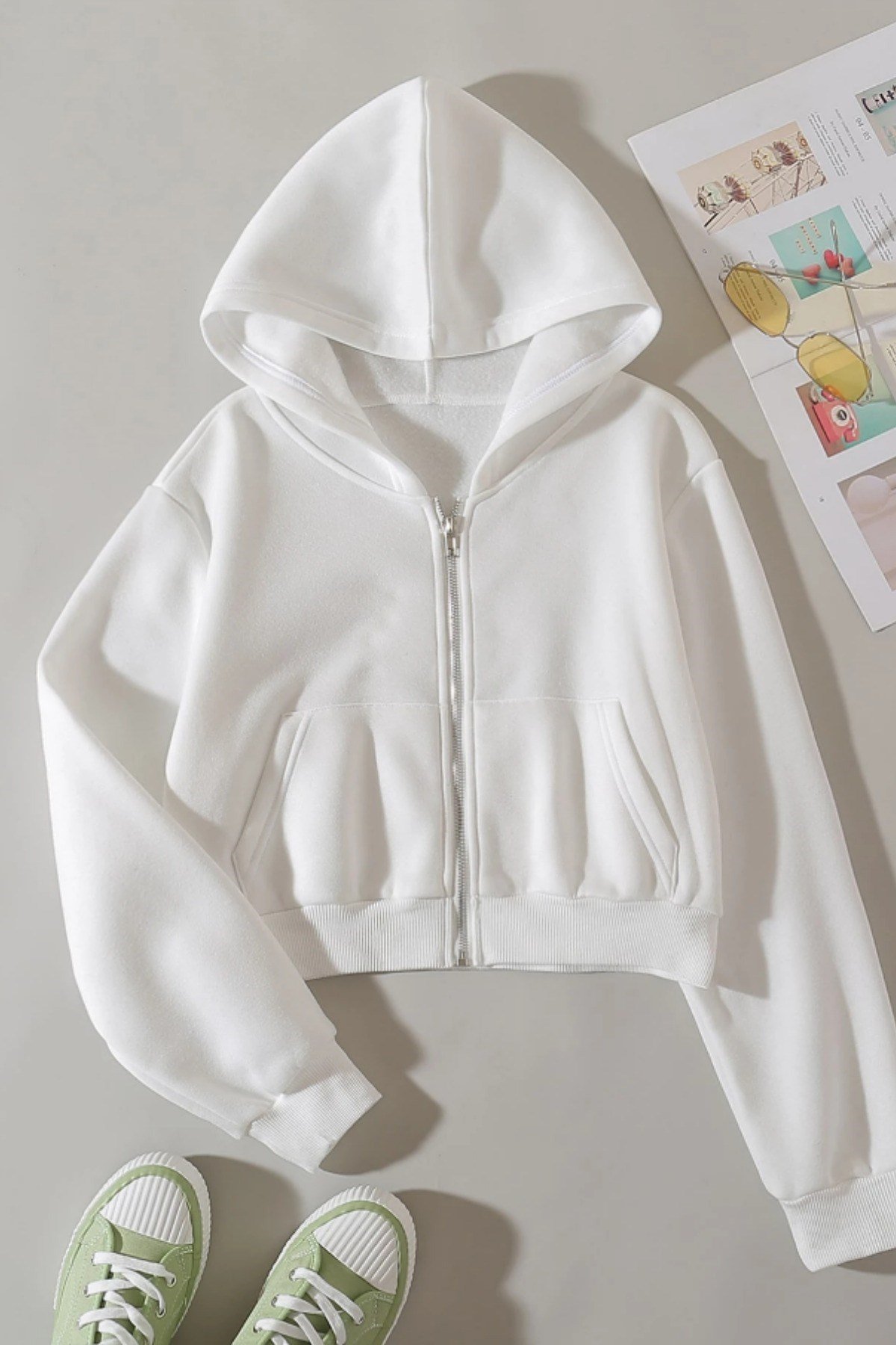 Tarz CoolCropSWTCRP025R04Kadın Kapüşonlu Şardonlu Crop Sweatshirt