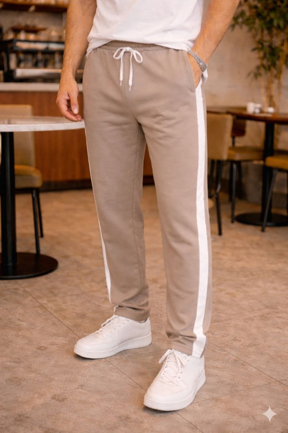 Tarz CoolEşofman AltıESF26001BYZXLErkek Şeritli Eşofman Altı Bağcıklı Baggy Rahat Kesim Günlük Spor Pantolon