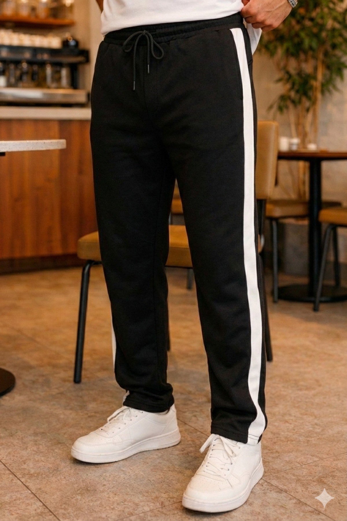 Tarz CoolEşofman AltıESF26001BYZXLErkek Şeritli Eşofman Altı Bağcıklı Baggy Rahat Kesim Günlük Spor Pantolon