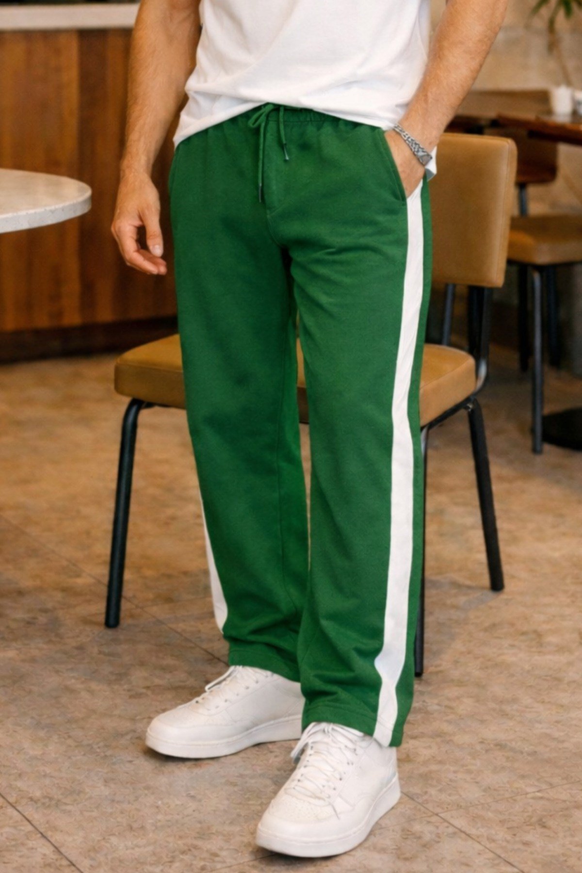 Tarz CoolEşofman AltıESF26001BYZXLErkek Şeritli Eşofman Altı Bağcıklı Baggy Rahat Kesim Günlük Spor Pantolon