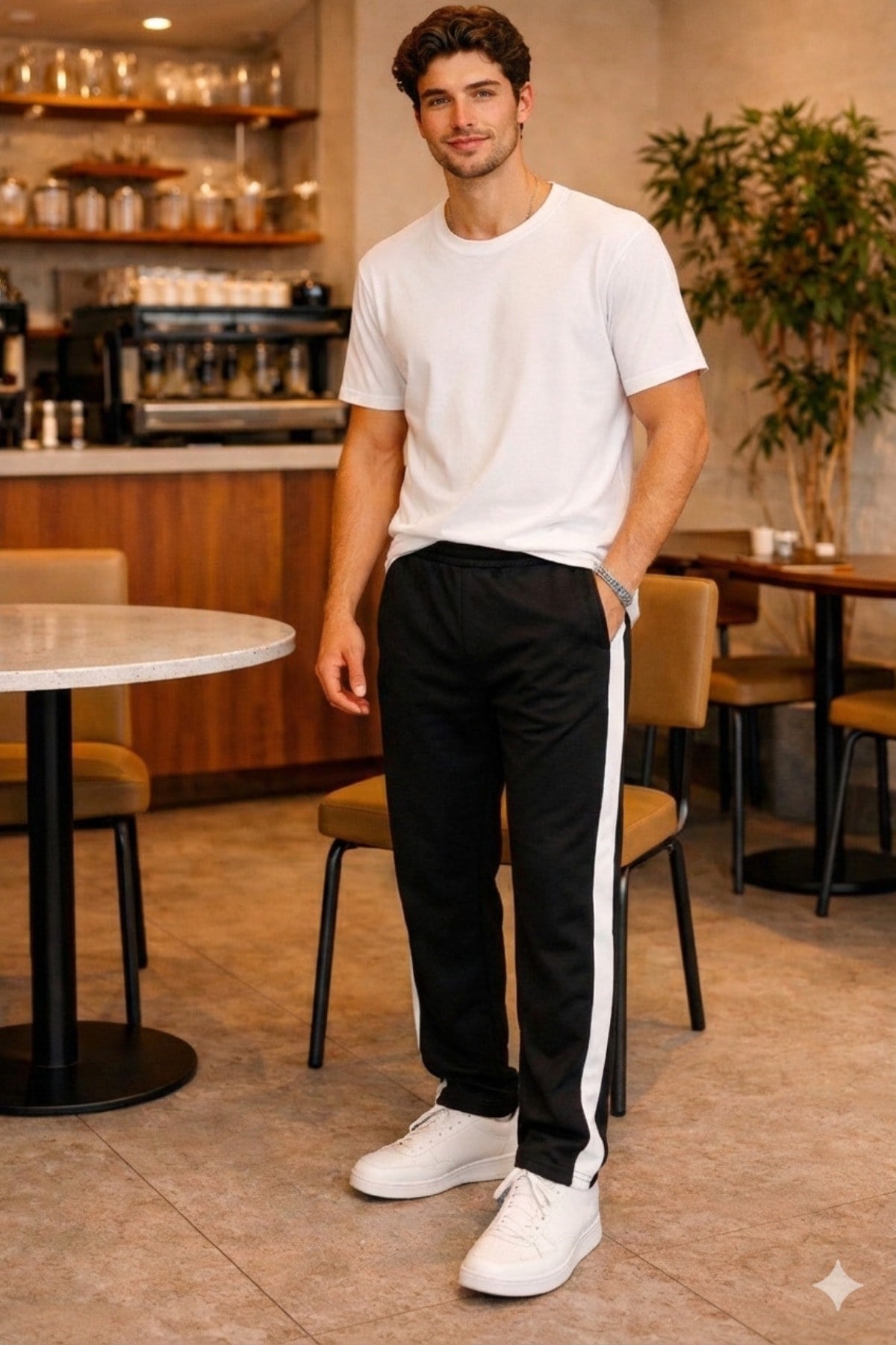 Tarz CoolEşofman AltıESF26001BYZXLErkek Şeritli Eşofman Altı Bağcıklı Baggy Rahat Kesim Günlük Spor Pantolon