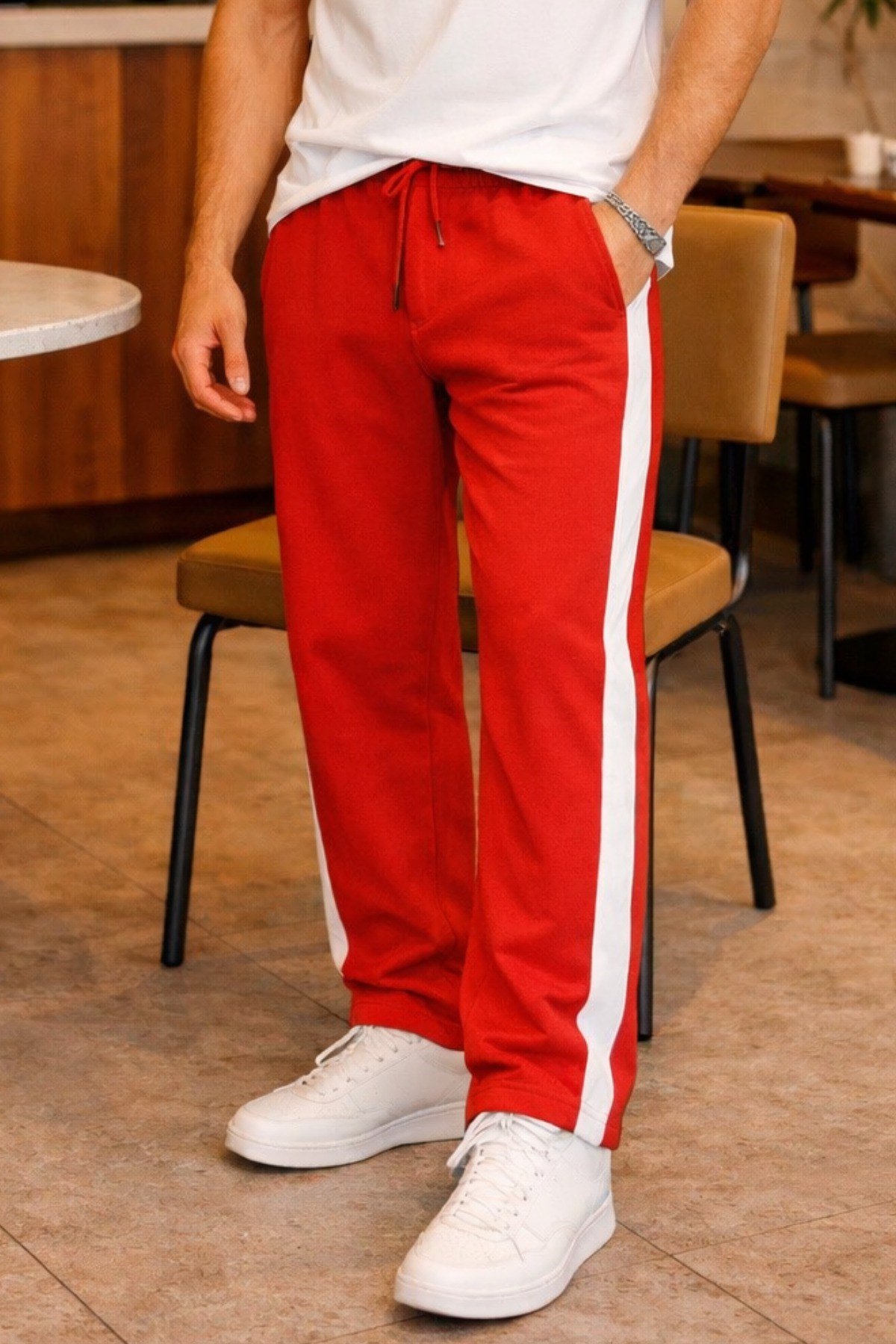 Tarz CoolEşofman AltıESF26001BYZXLErkek Şeritli Eşofman Altı Bağcıklı Baggy Rahat Kesim Günlük Spor Pantolon