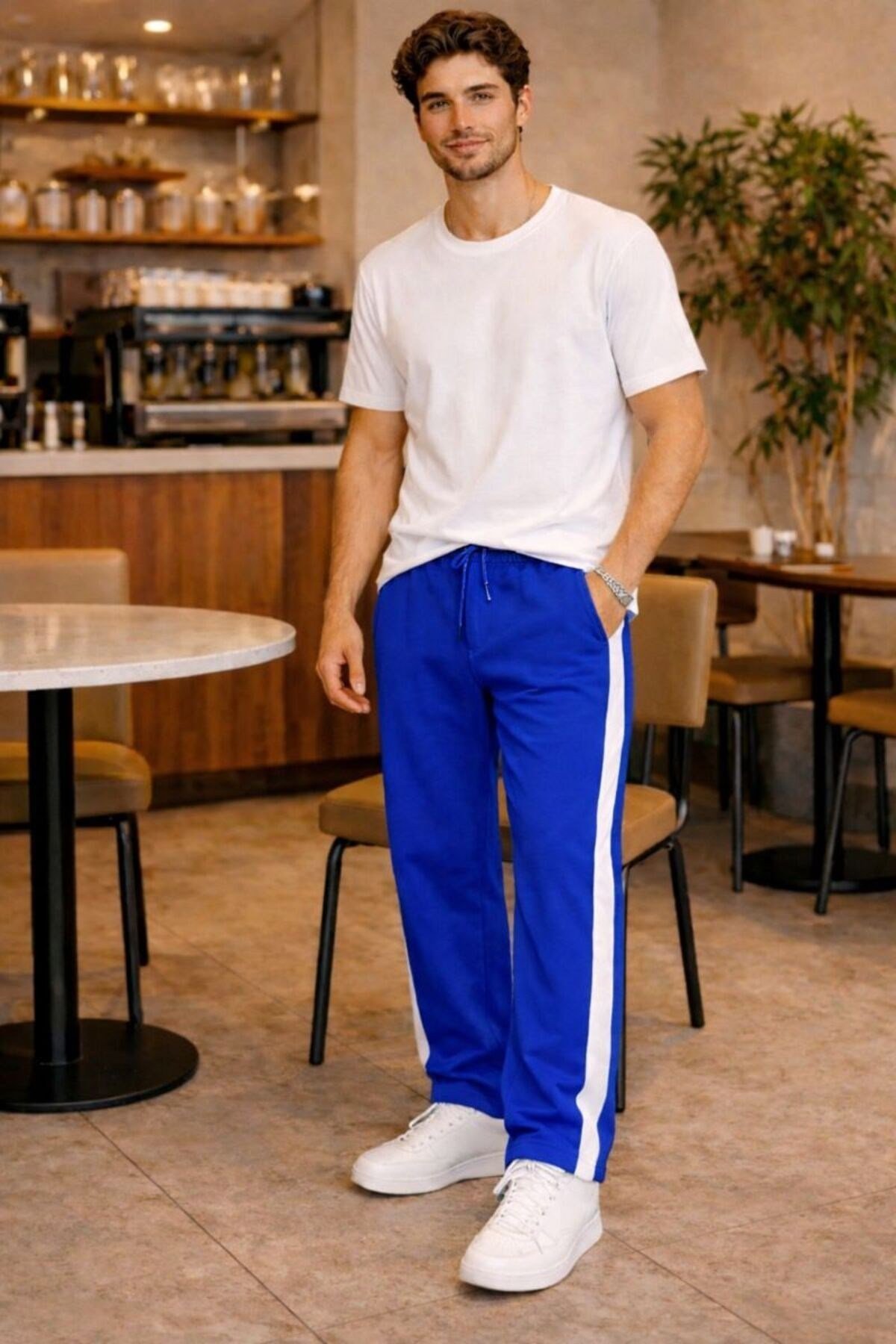 Tarz CoolEşofman AltıESF26001BYZXLErkek Şeritli Eşofman Altı Bağcıklı Baggy Rahat Kesim Günlük Spor Pantolon