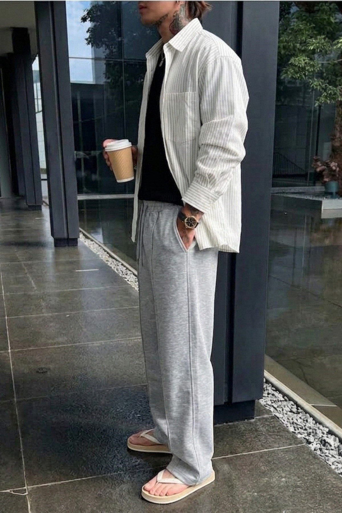 Tarz CoolEşofman AltıTC-2707-Gri-XLErkek Regular Fit Düz Paça Bağcıklı 2 İplik Pamuklu Pantolon Eşofman Alt
