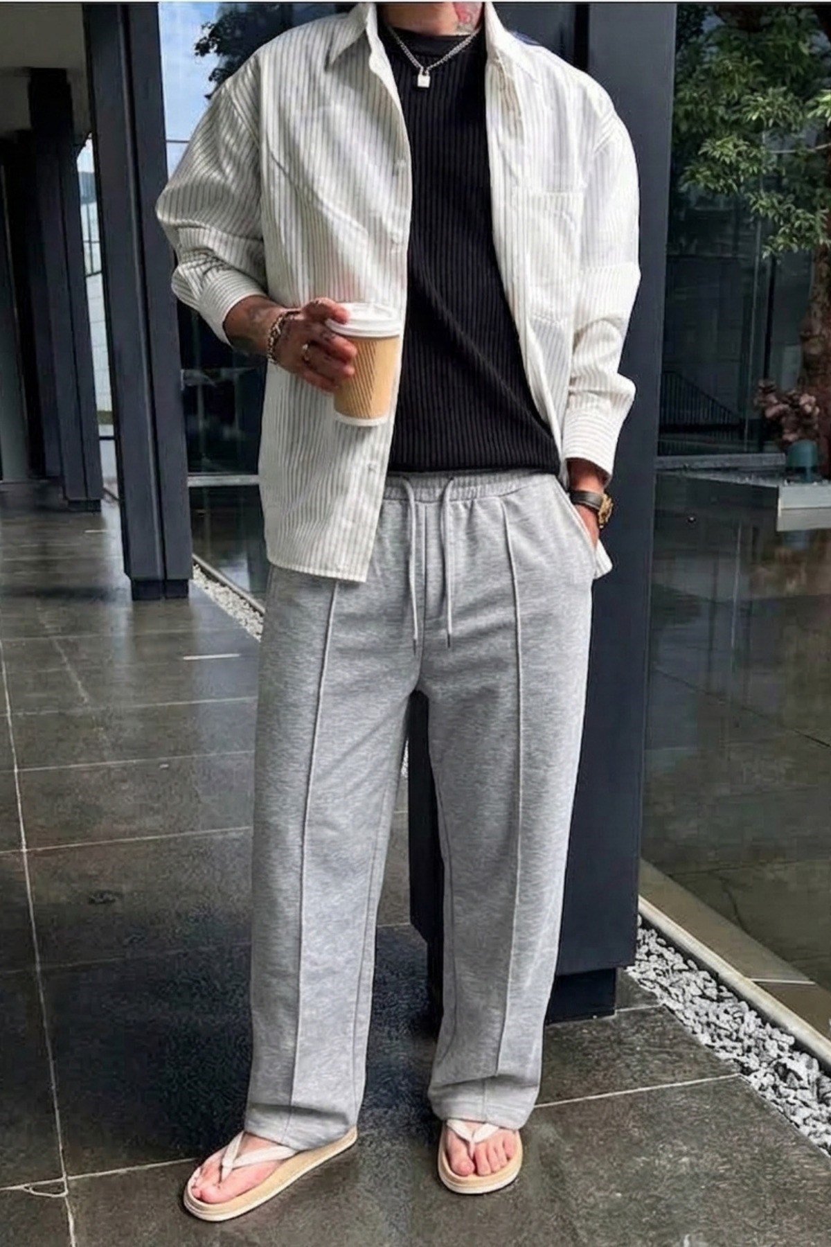 Tarz CoolEşofman AltıTC-2707-Gri-XLErkek Regular Fit Düz Paça Bağcıklı 2 İplik Pamuklu Pantolon Eşofman Alt