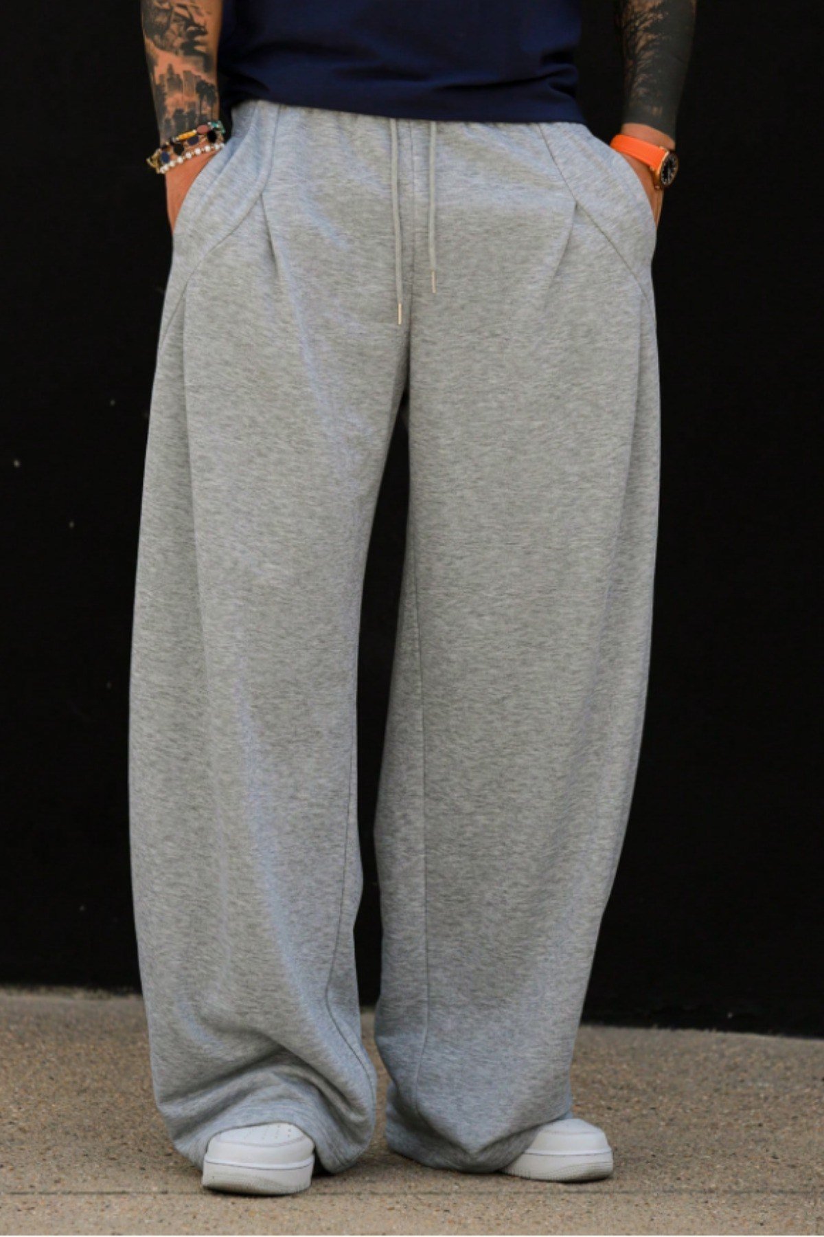 Tarz CoolEşofman AltıTC-ESFOVR-026-Lacivert-SErkek Oversize Eşofman Altı Bağcıklı Rahat Kalıp Günlük Basic Jogger Pantolon