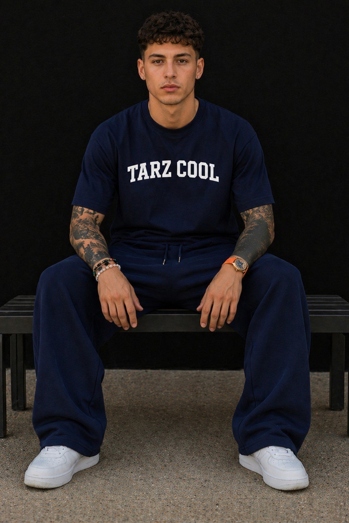 Tarz CoolEşofman AltıTC-ESFOVR-026-Lacivert-SErkek Oversize Eşofman Altı Bağcıklı Rahat Kalıp Günlük Basic Jogger Pantolon