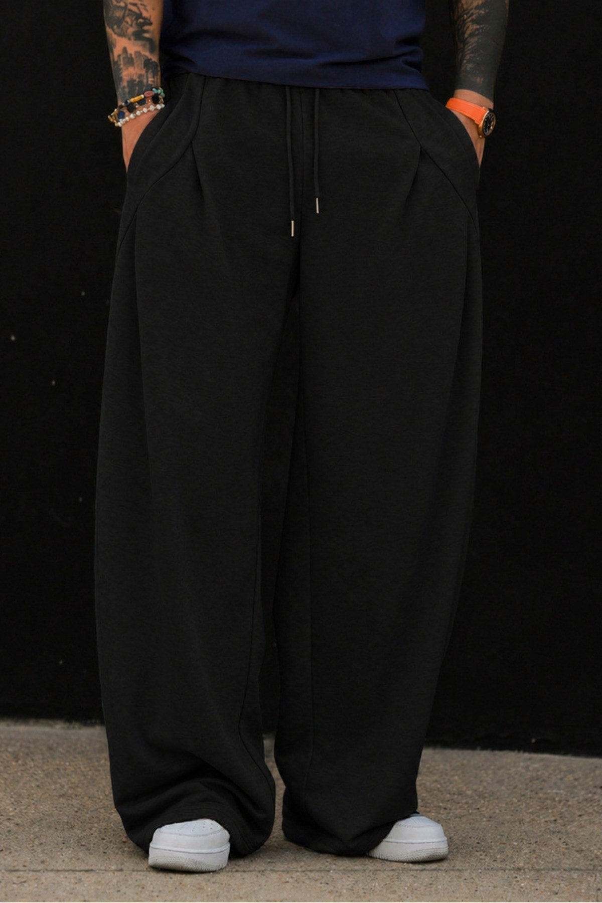Tarz CoolEşofman AltıTC-ESFOVR-026-Lacivert-SErkek Oversize Eşofman Altı Bağcıklı Rahat Kalıp Günlük Basic Jogger Pantolon