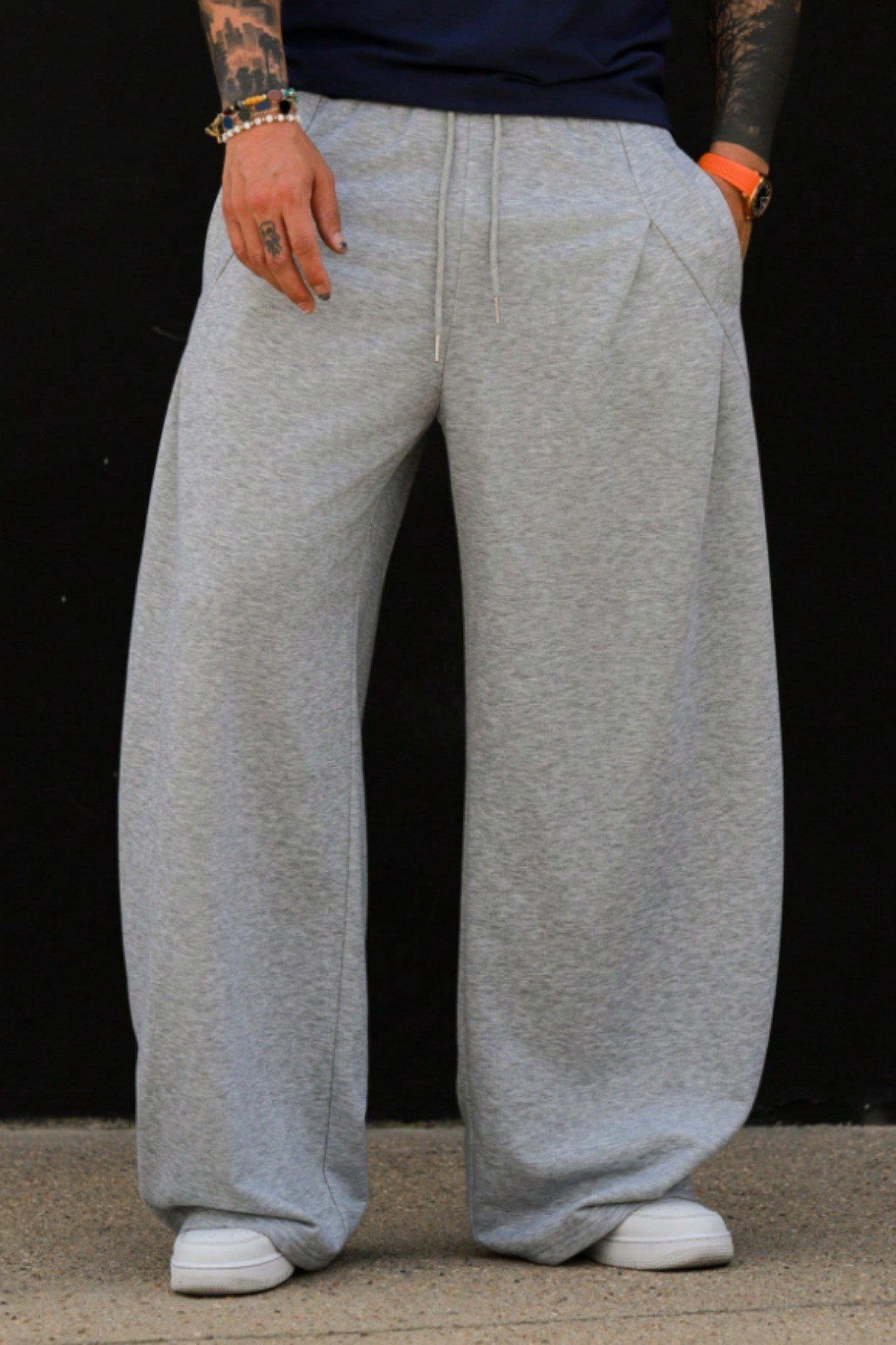 Tarz CoolEşofman AltıTC-ESFOVR-026-Lacivert-SErkek Oversize Eşofman Altı Bağcıklı Rahat Kalıp Günlük Basic Jogger Pantolon