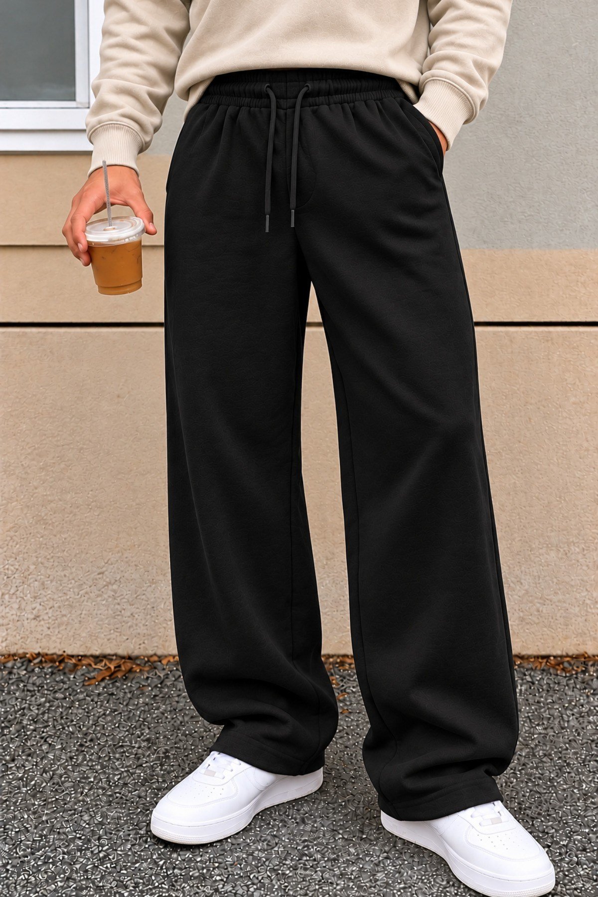 Tarz CoolEşofman AltıTRZ-BGY-301-Yeşil-MErkek Oversize Baggy Fit Eşofman Altı %100 Pamuk 3 İplik Şardonlu Bol Paça Rahat Kesim