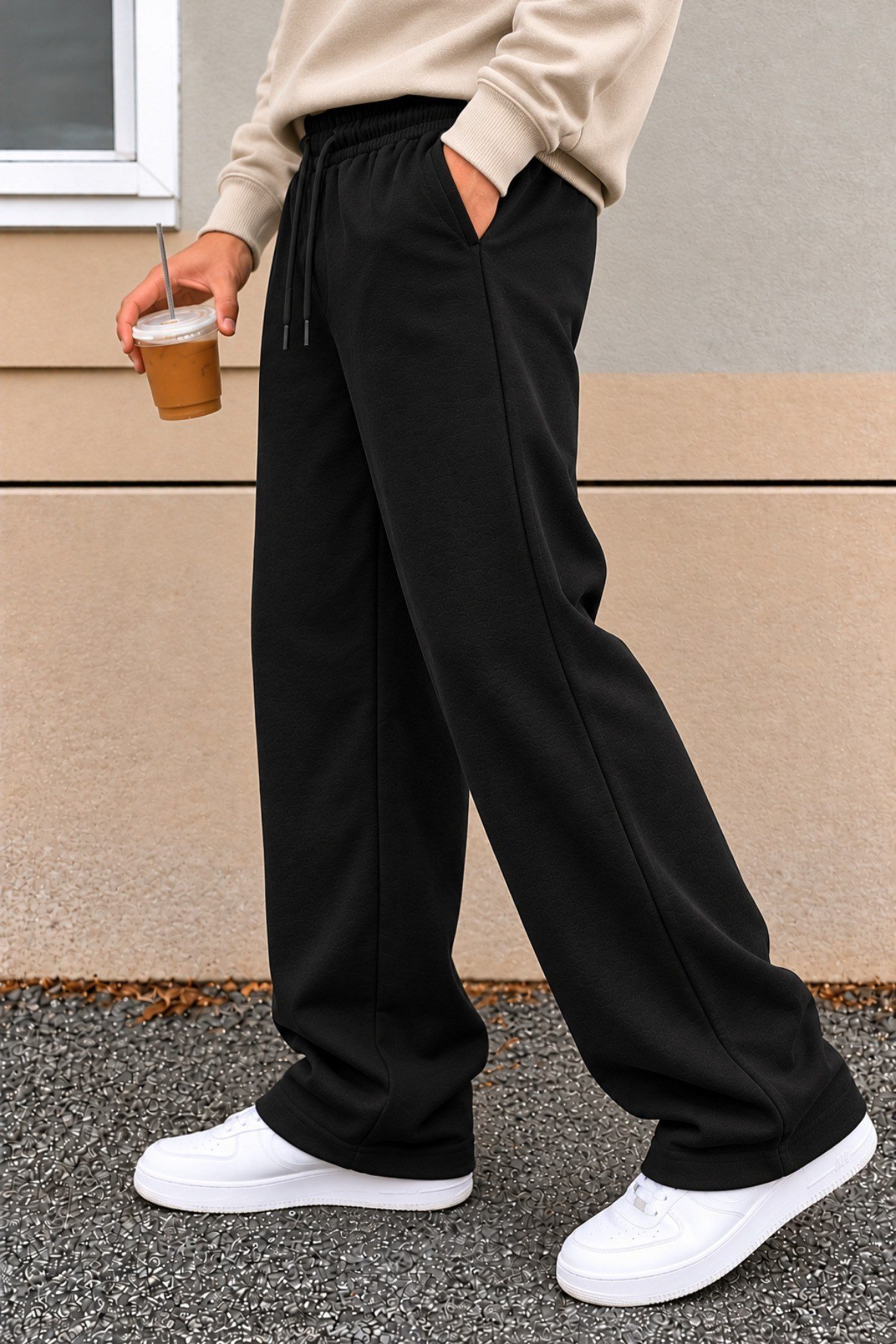 Tarz CoolEşofman AltıTRZ-BGY-301-Yeşil-MErkek Oversize Baggy Fit Eşofman Altı %100 Pamuk 3 İplik Şardonlu Bol Paça Rahat Kesim