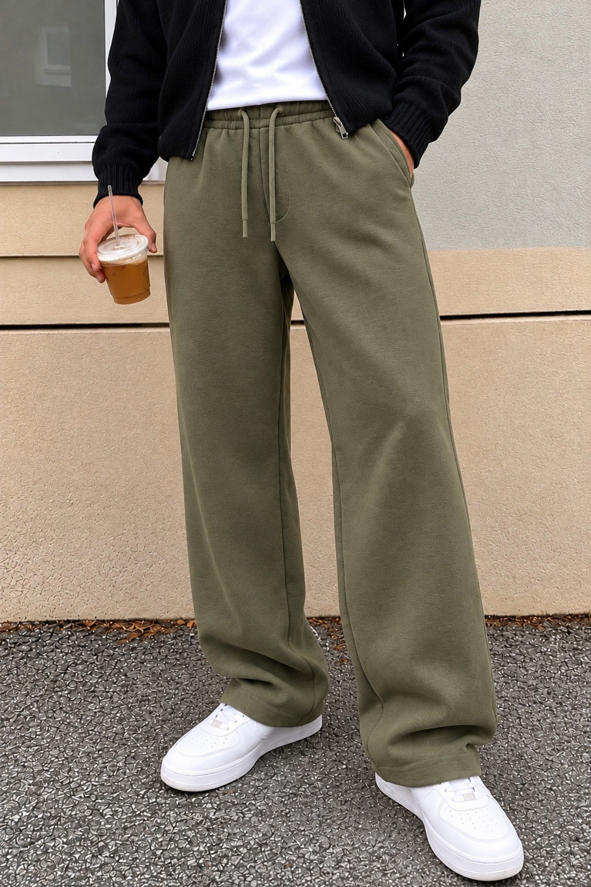 Tarz CoolEşofman AltıTRZ-BGY-301-Yeşil-MErkek Oversize Baggy Fit Eşofman Altı %100 Pamuk 3 İplik Şardonlu Bol Paça Rahat Kesim