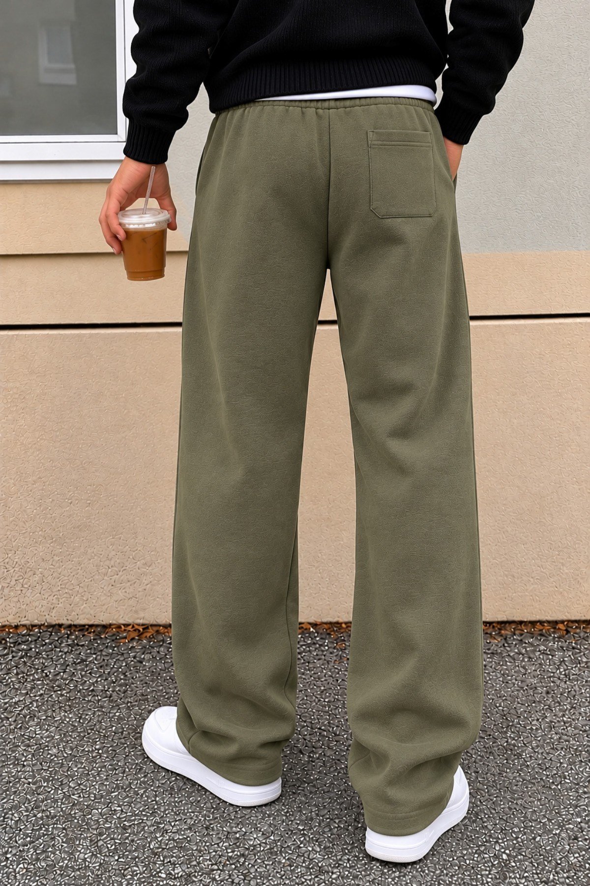 Tarz CoolEşofman AltıTRZ-BGY-301-Yeşil-MErkek Oversize Baggy Fit Eşofman Altı %100 Pamuk 3 İplik Şardonlu Bol Paça Rahat Kesim