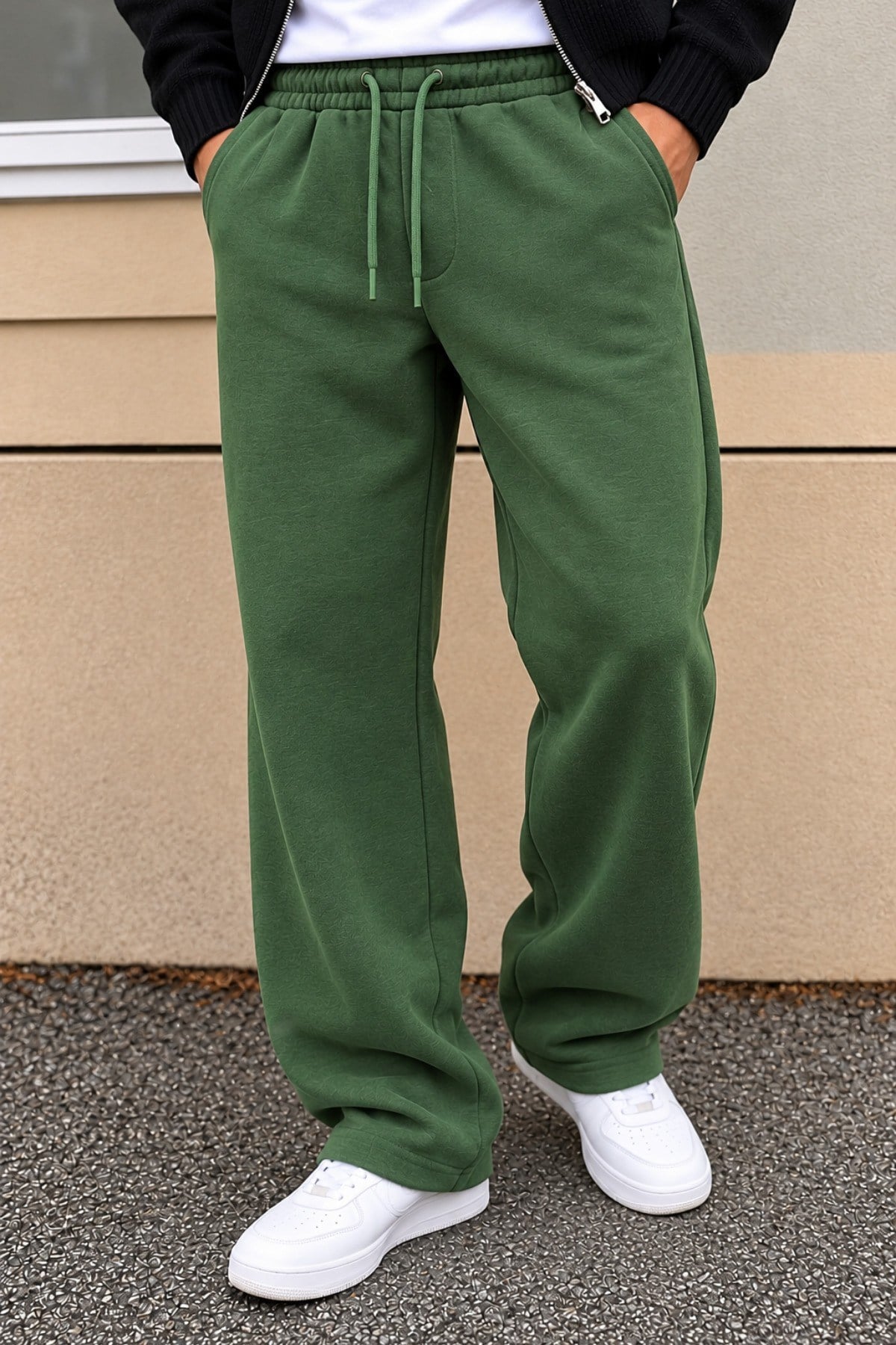 Tarz CoolEşofman AltıTRZ-BGY-301-Yeşil-MErkek Oversize Baggy Fit Eşofman Altı %100 Pamuk 3 İplik Şardonlu Bol Paça Rahat Kesim