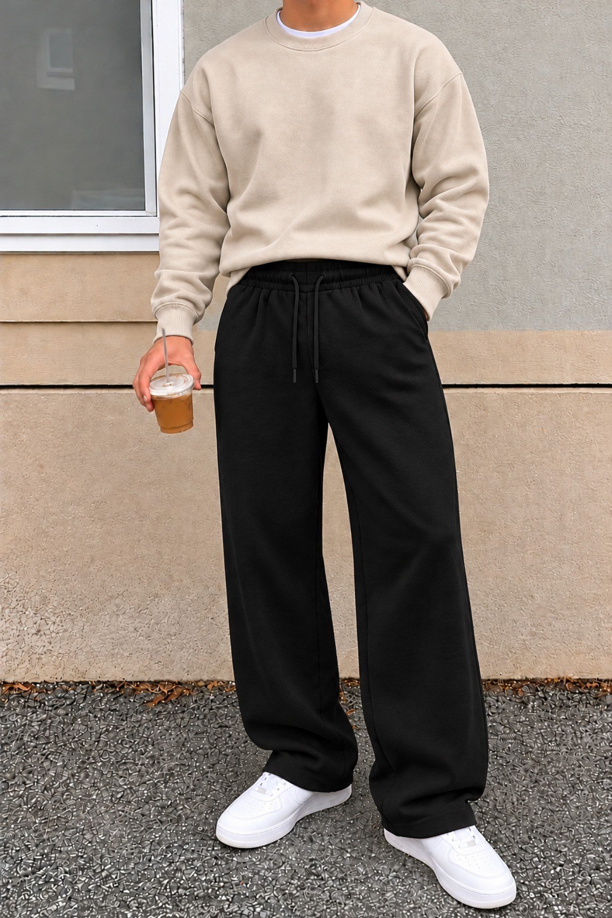 Tarz CoolEşofman AltıTRZ-BGY-301-Yeşil-MErkek Oversize Baggy Fit Eşofman Altı %100 Pamuk 3 İplik Şardonlu Bol Paça Rahat Kesim