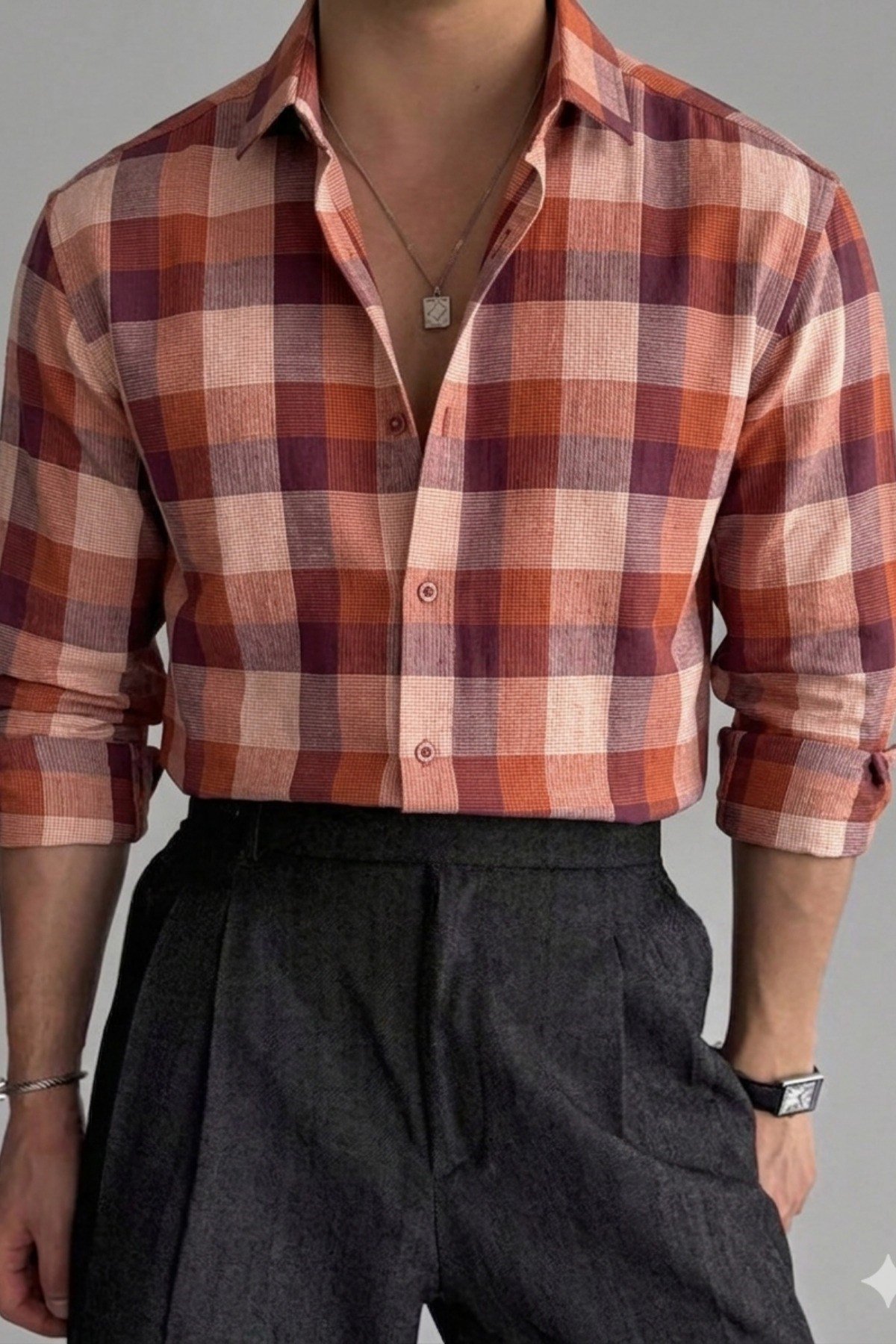 Tarz CoolGömlekEKO-ERK-001-Turkuaz-MErkek Ekose Gömlek Slim Fit Pamuklu Uzun Kollu Günlük Şık Gömlek