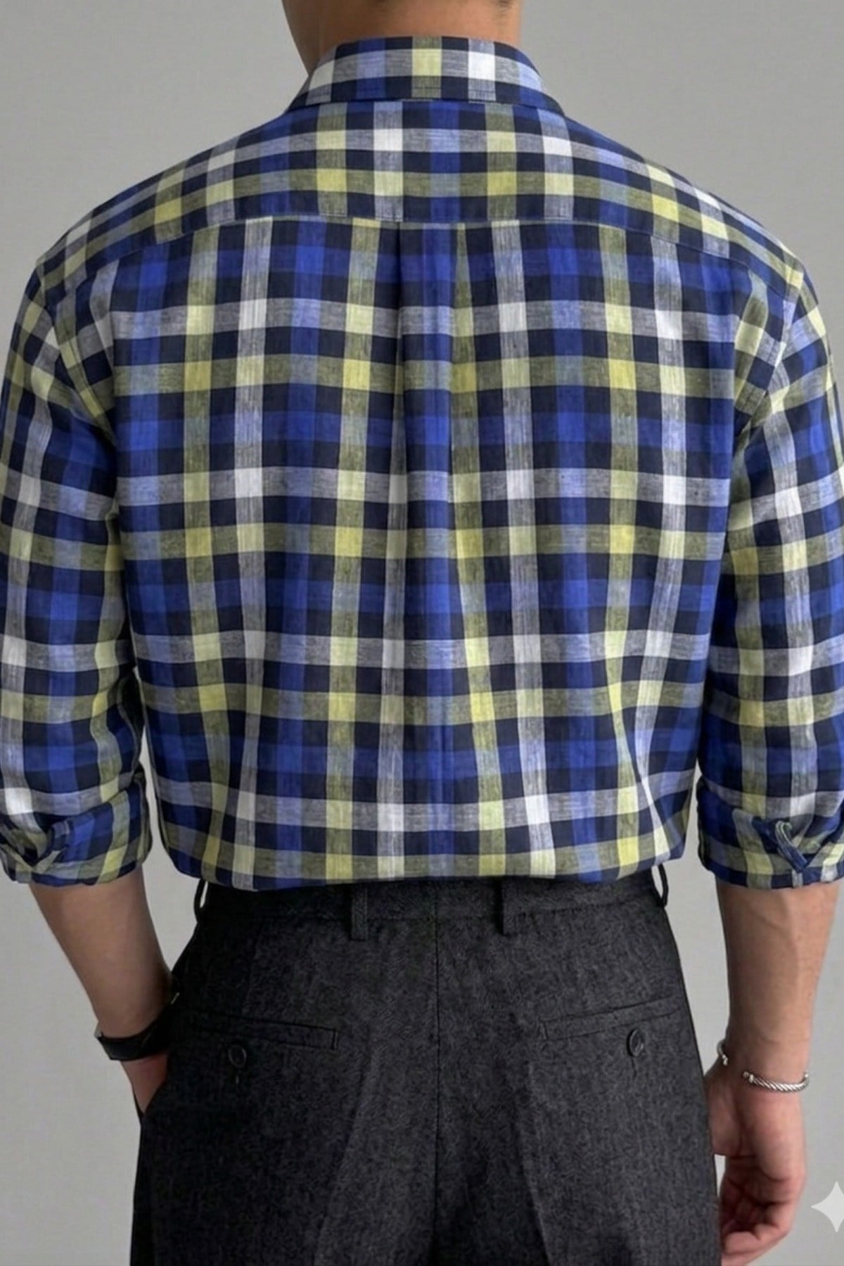 Tarz CoolGömlekEKO-ERK-001-Turkuaz-MErkek Ekose Gömlek Slim Fit Pamuklu Uzun Kollu Günlük Şık Gömlek