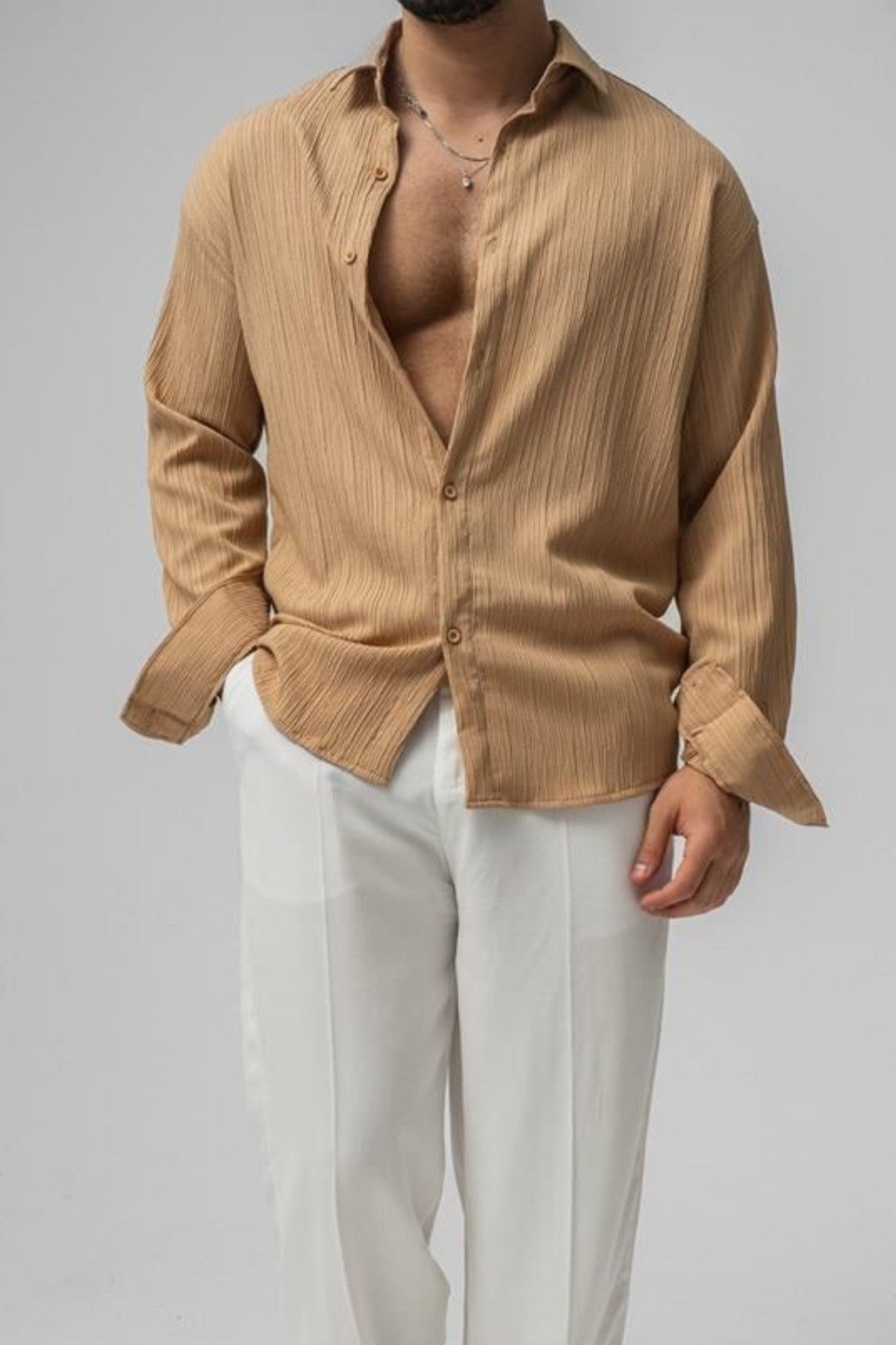 Tarz CoolGömlekGMLKWFL05R04Erkek Embossed Oversize Gömlek
