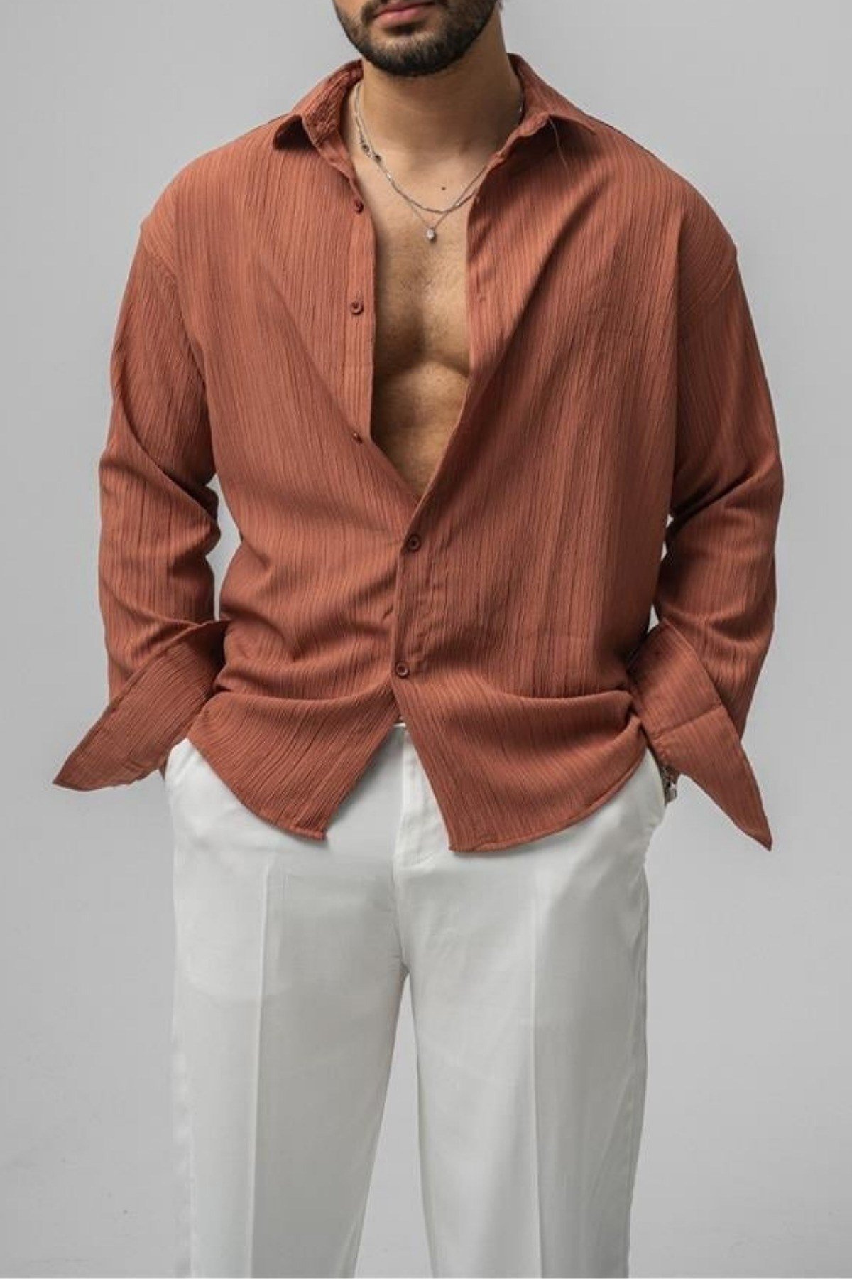 Tarz CoolGömlekGMLKWFL05R04Erkek Embossed Oversize Gömlek