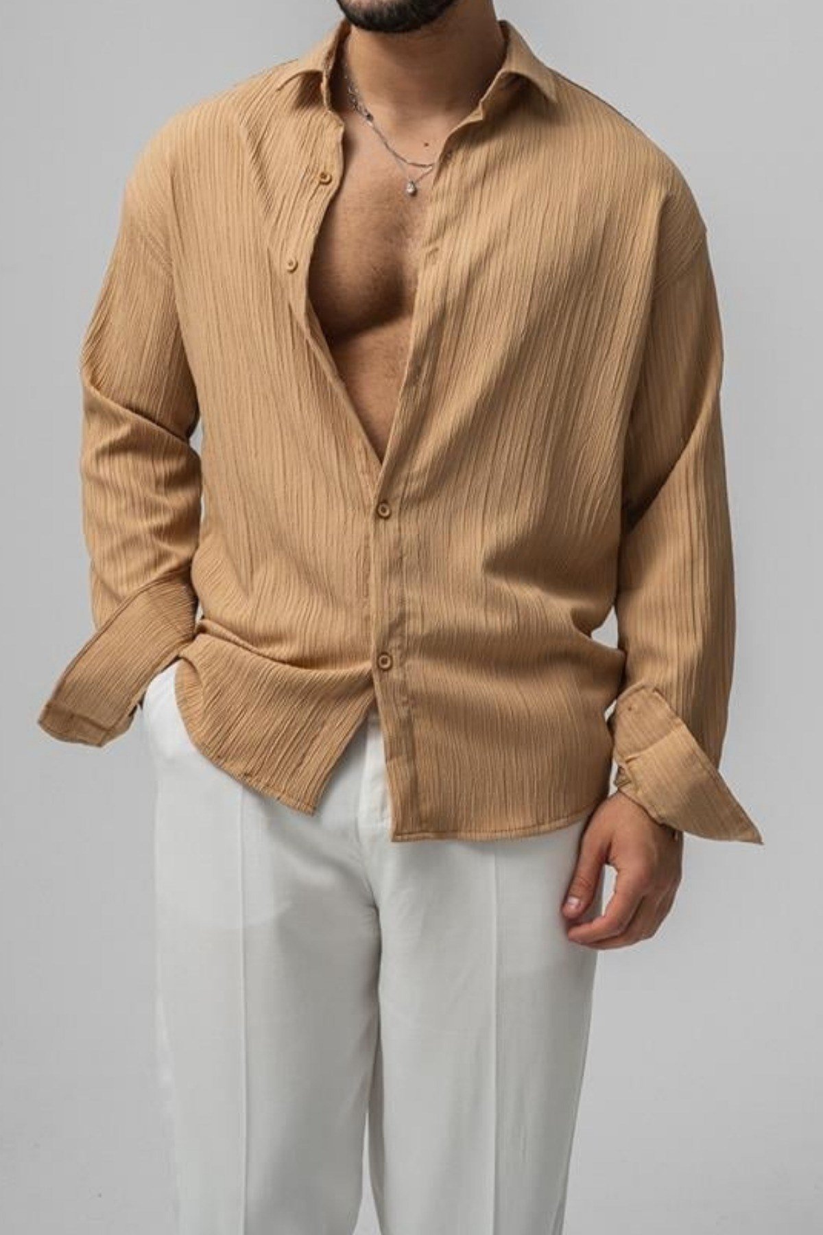 Tarz CoolGömlekGMLKWFL05R04Erkek Embossed Oversize Gömlek