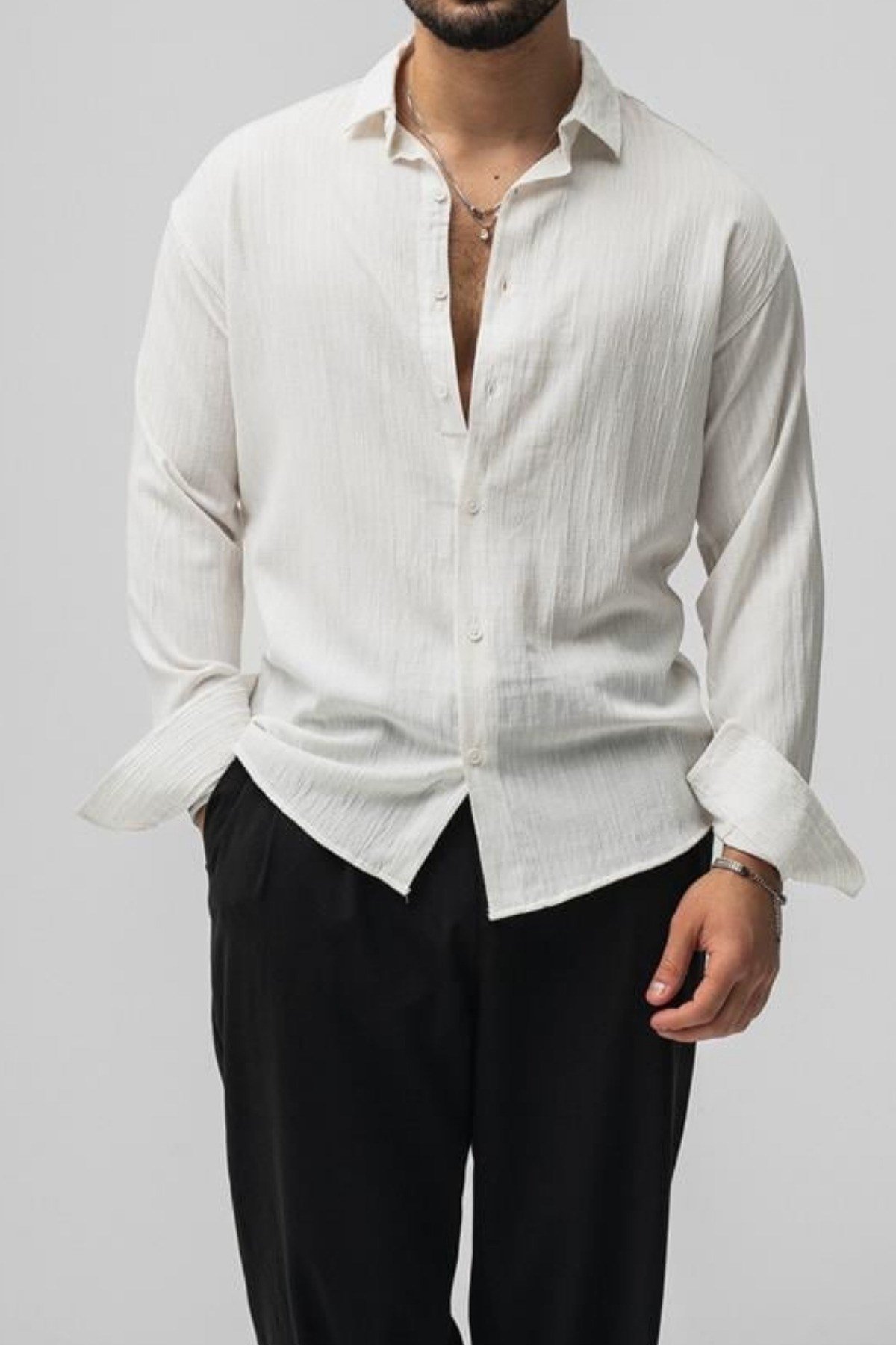 Tarz CoolGömlekGMLKWFL05R04Erkek Embossed Oversize Gömlek