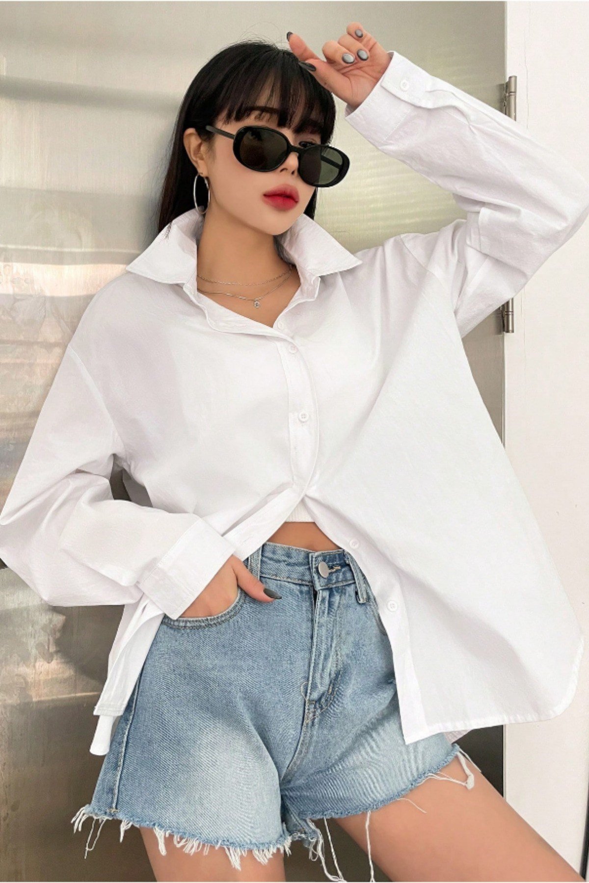 Tarz CoolGömlekKDNKTGM025R01Oversize Basic Uzun Kollu Gömlek Siyah