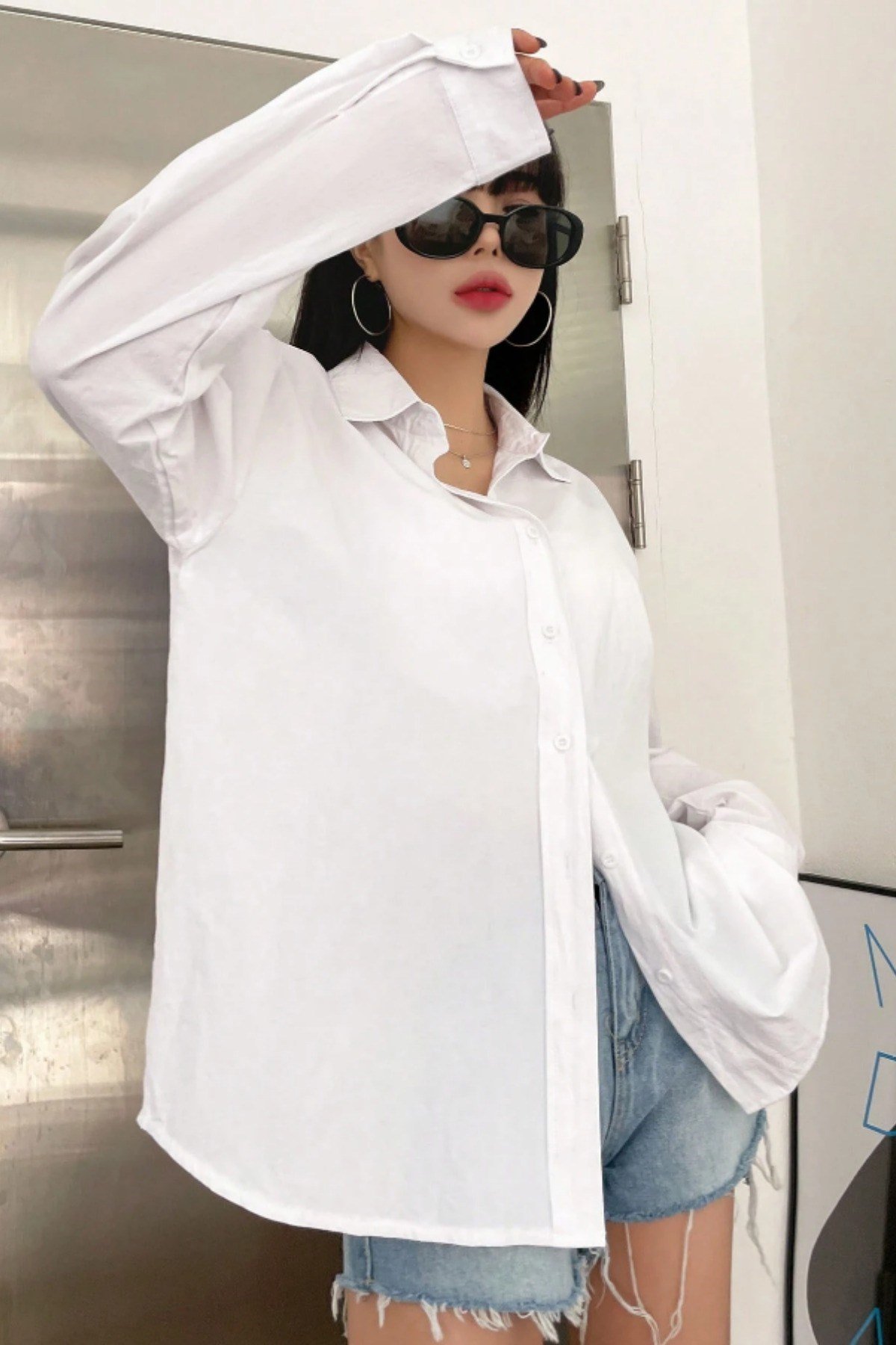Tarz CoolGömlekKDNKTGM025R01Oversize Basic Uzun Kollu Gömlek Siyah
