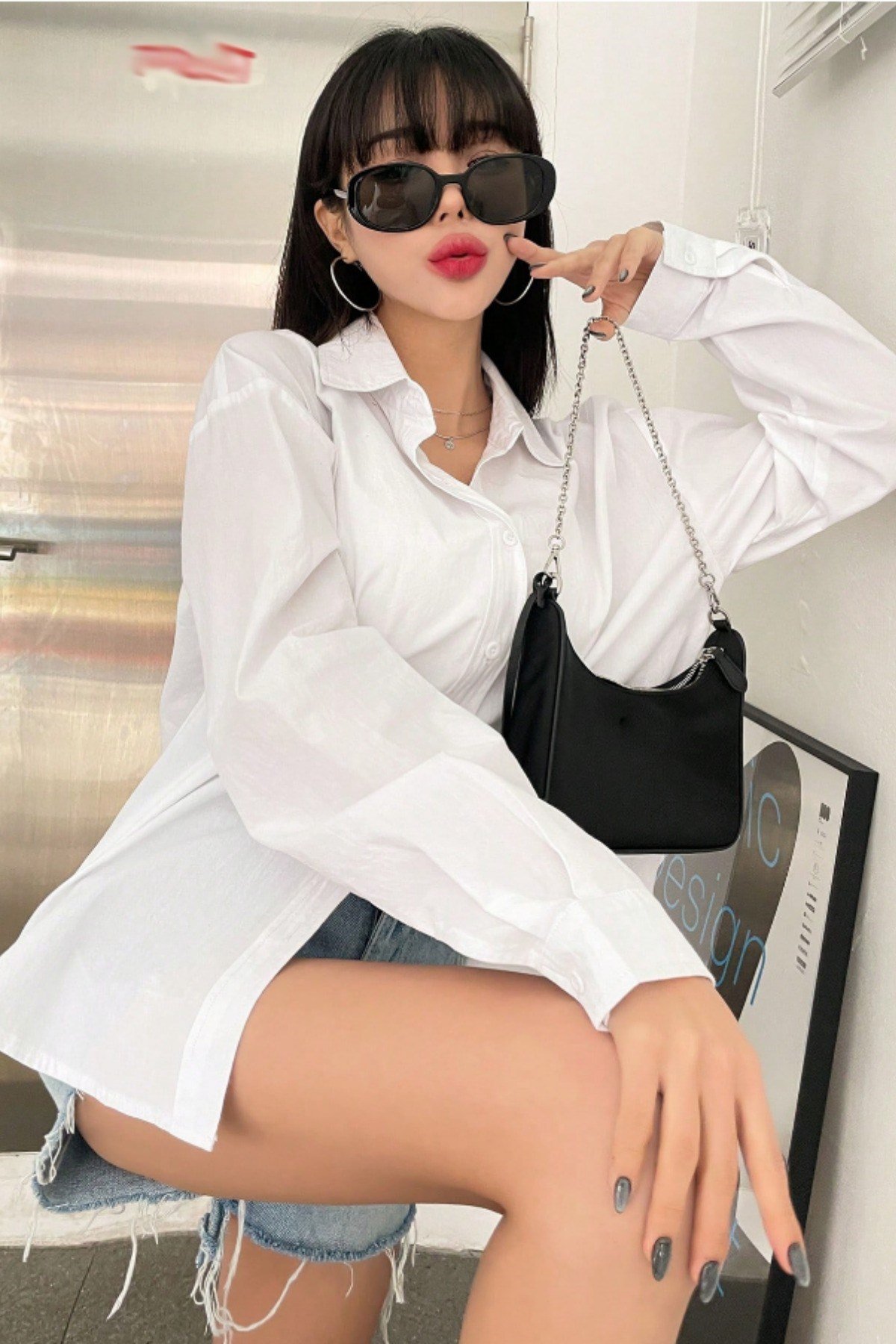 Tarz CoolGömlekKDNKTGM025R01Oversize Basic Uzun Kollu Gömlek Siyah