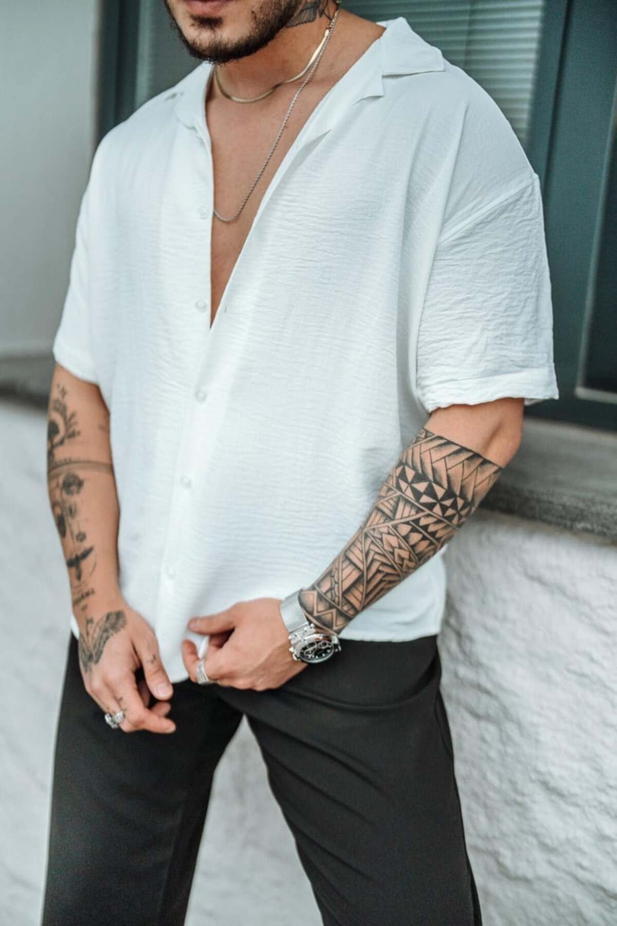 Tarz CoolGömlekKKSKLGMLK01R01-2Erkek Krep Kumaş Oversize Gömlek