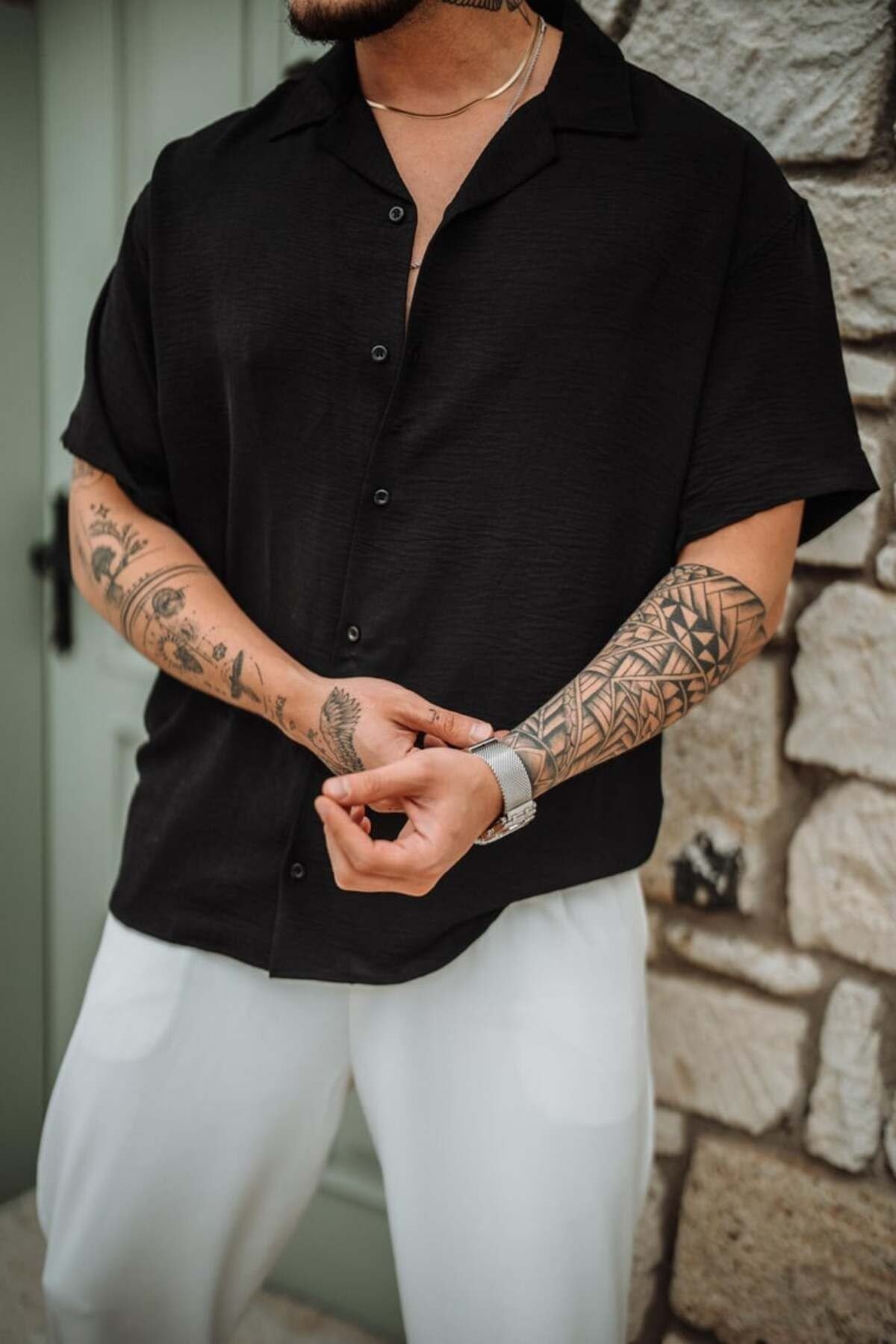 Tarz CoolGömlekKKSKLGMLK01R01-2Erkek Krep Kumaş Oversize Gömlek