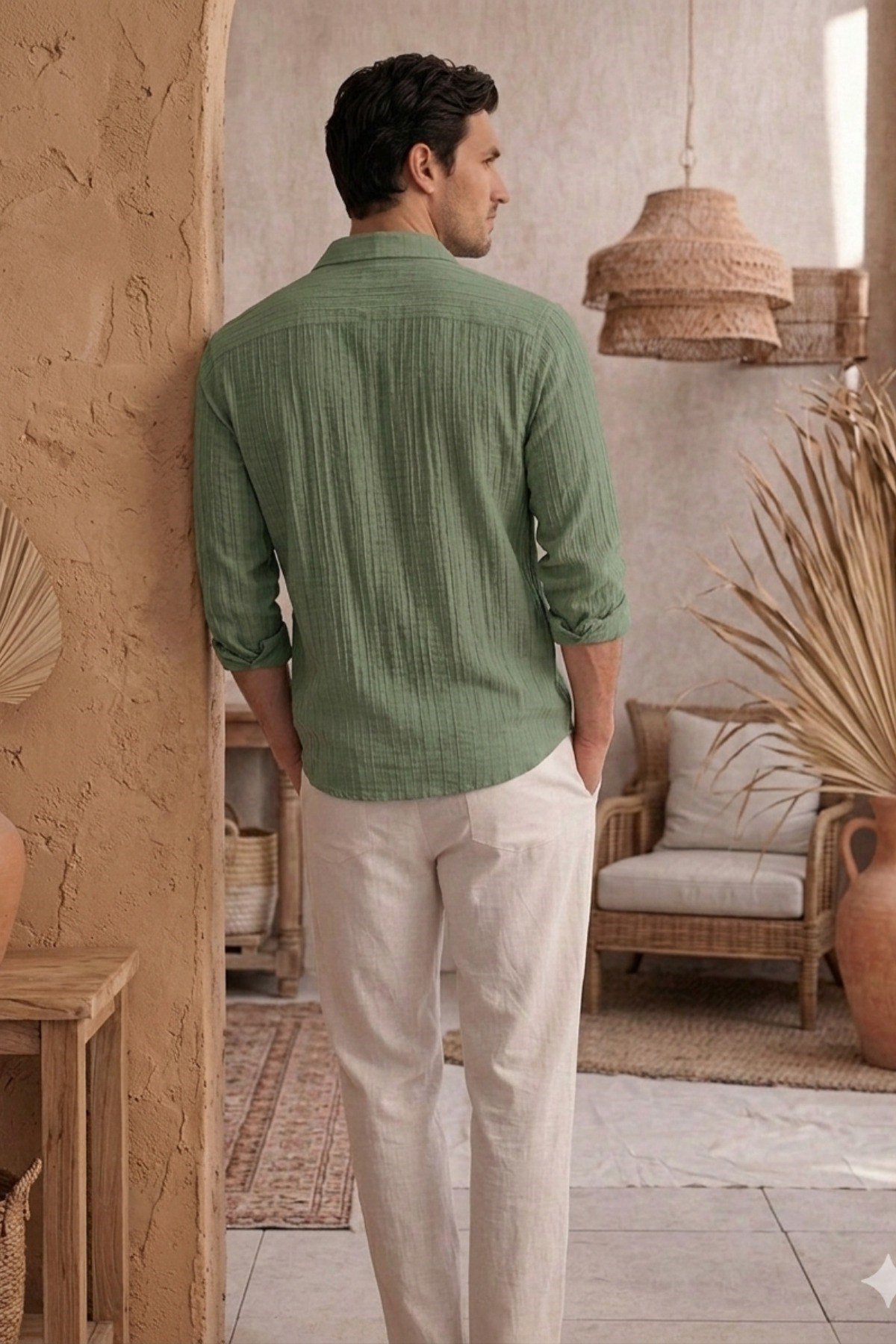 Tarz CoolGömlekKTN-CASUAL-01-BJ-SErkek Keten Karışımlı Gömlek Relaxed Yazlık İnce Kumaş Şık Casual Gömlek