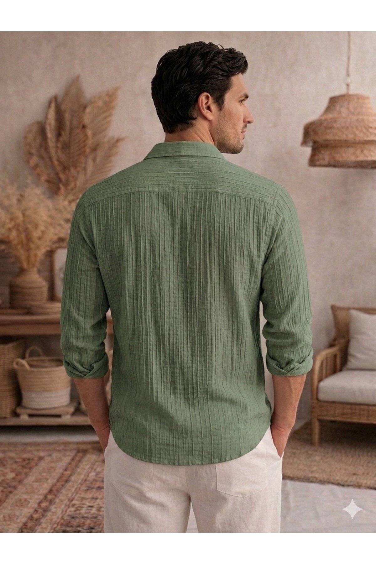 Tarz CoolGömlekKTN-CASUAL-01-BJ-SErkek Keten Karışımlı Gömlek Relaxed Yazlık İnce Kumaş Şık Casual Gömlek