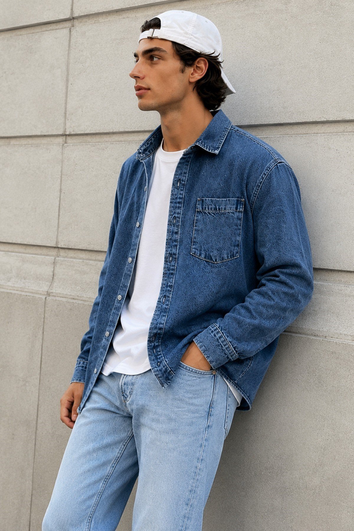 Tarz CoolGömlekRGSRSGML026-Yeşil-MErkek Regular Denim Gömlek – Yıkamalı Kot Uzun Kollu Cepli Jean Gömlek