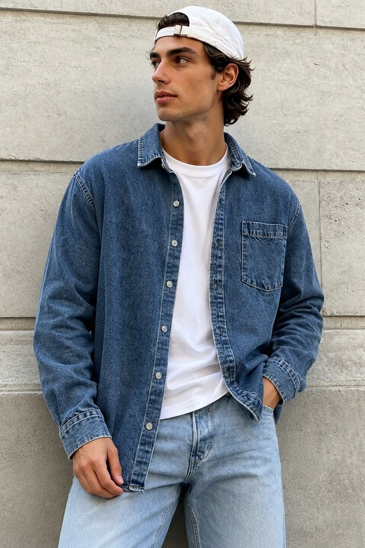 Tarz CoolGömlekRGSRSGML026-Yeşil-MErkek Regular Denim Gömlek – Yıkamalı Kot Uzun Kollu Cepli Jean Gömlek