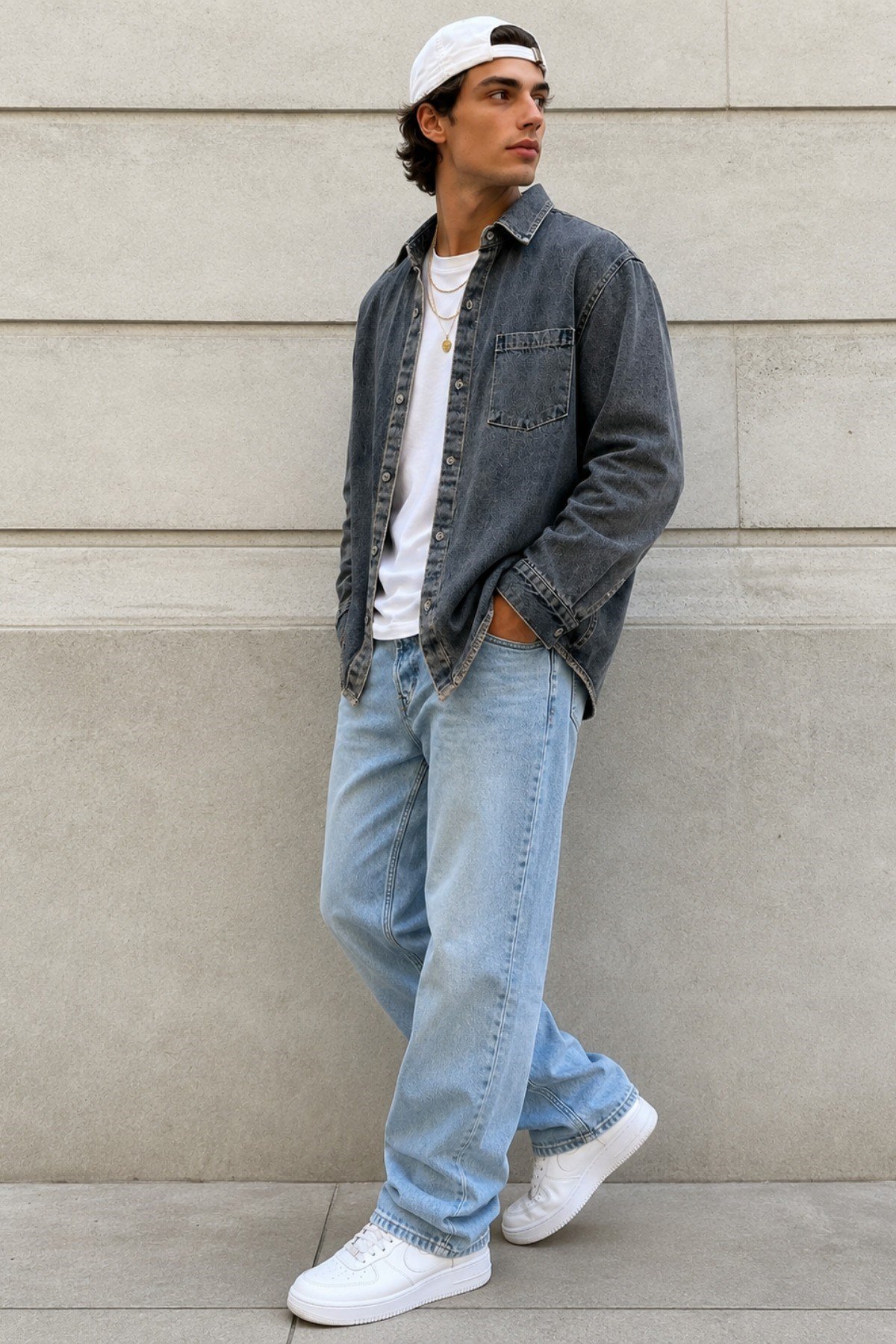 Tarz CoolGömlekRGSRSGML026-Yeşil-MErkek Regular Denim Gömlek – Yıkamalı Kot Uzun Kollu Cepli Jean Gömlek