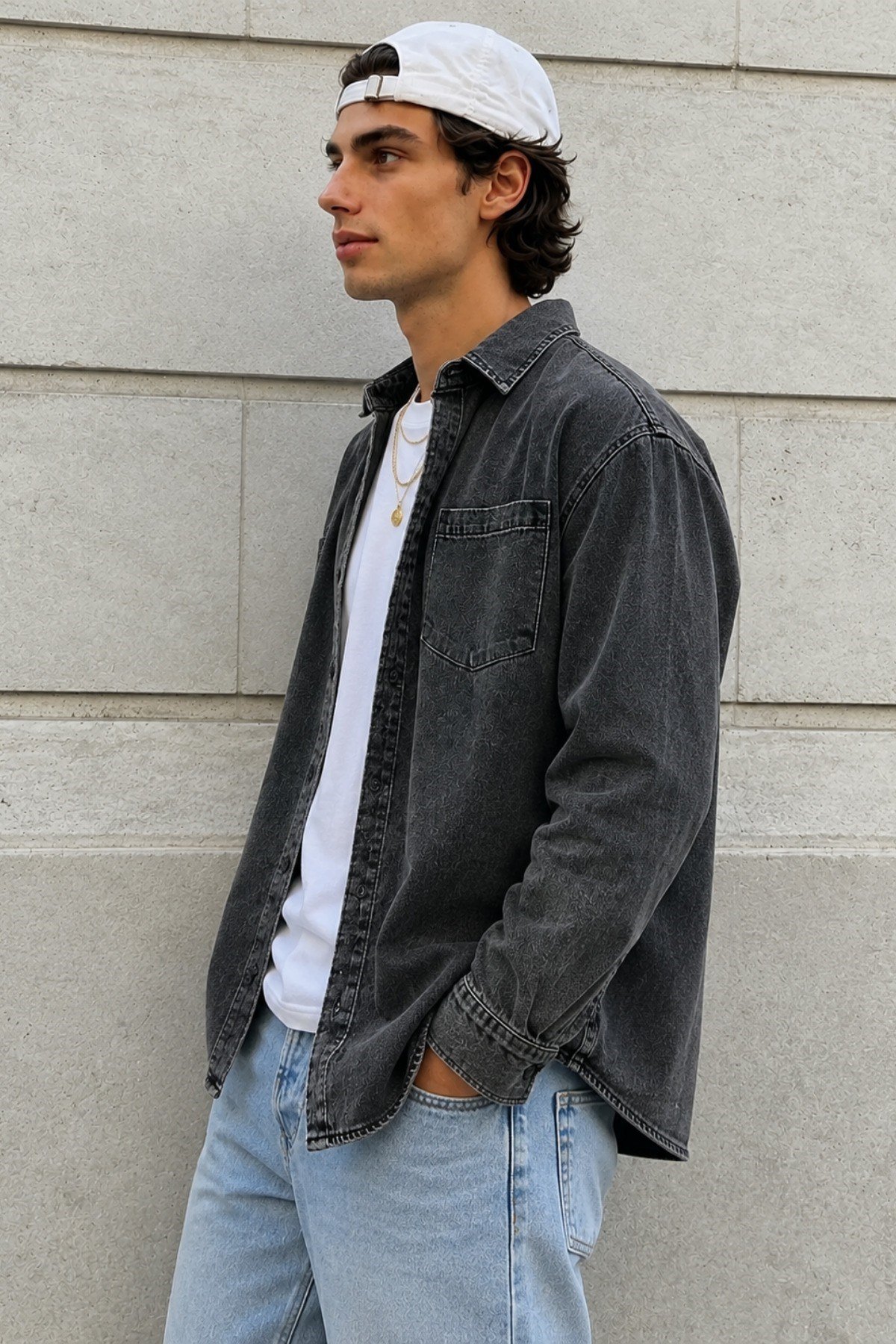 Tarz CoolGömlekRGSRSGML026-Yeşil-MErkek Regular Denim Gömlek – Yıkamalı Kot Uzun Kollu Cepli Jean Gömlek